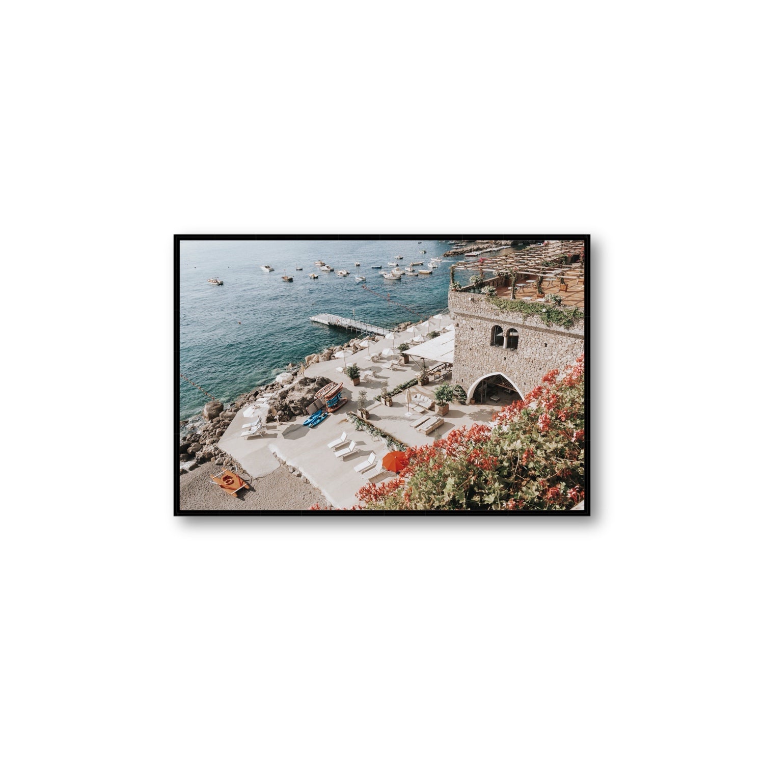 Floral Fortress fine art print, Amalfi, Italy, Large, Black Float Frame, Fine Art Canvas