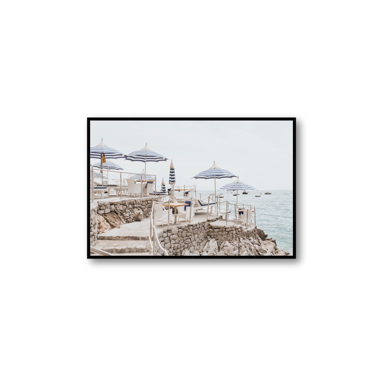 Ombrelloni fine art print, Positano, Italy, Large, Black Float Frame, Fine Art Canvas