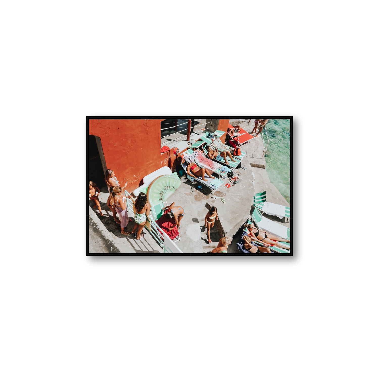 Italianita Capri beach Mediterranean wall art Large fine art canvas in black float frame