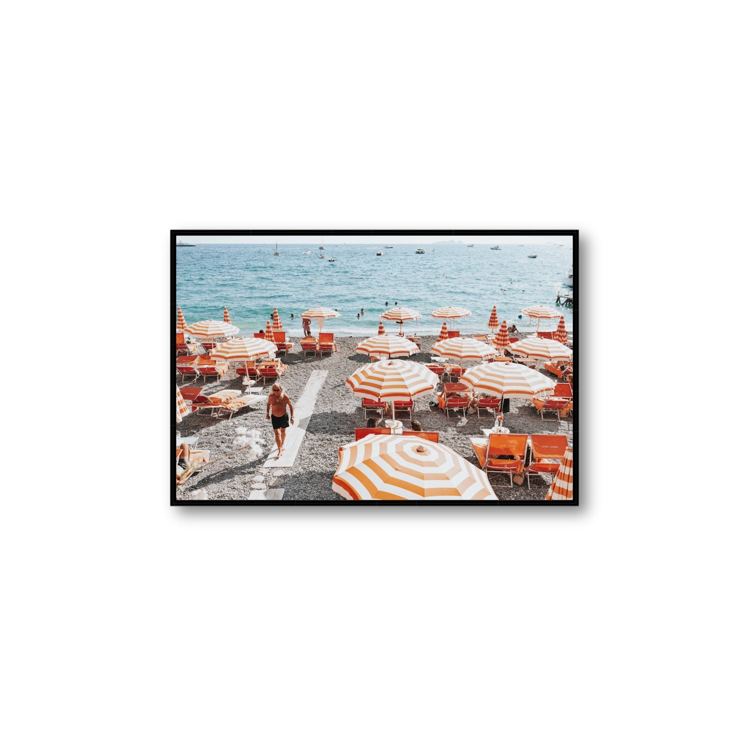 Shoreline Strut Positano wall art Large fine art canvas in black float frame