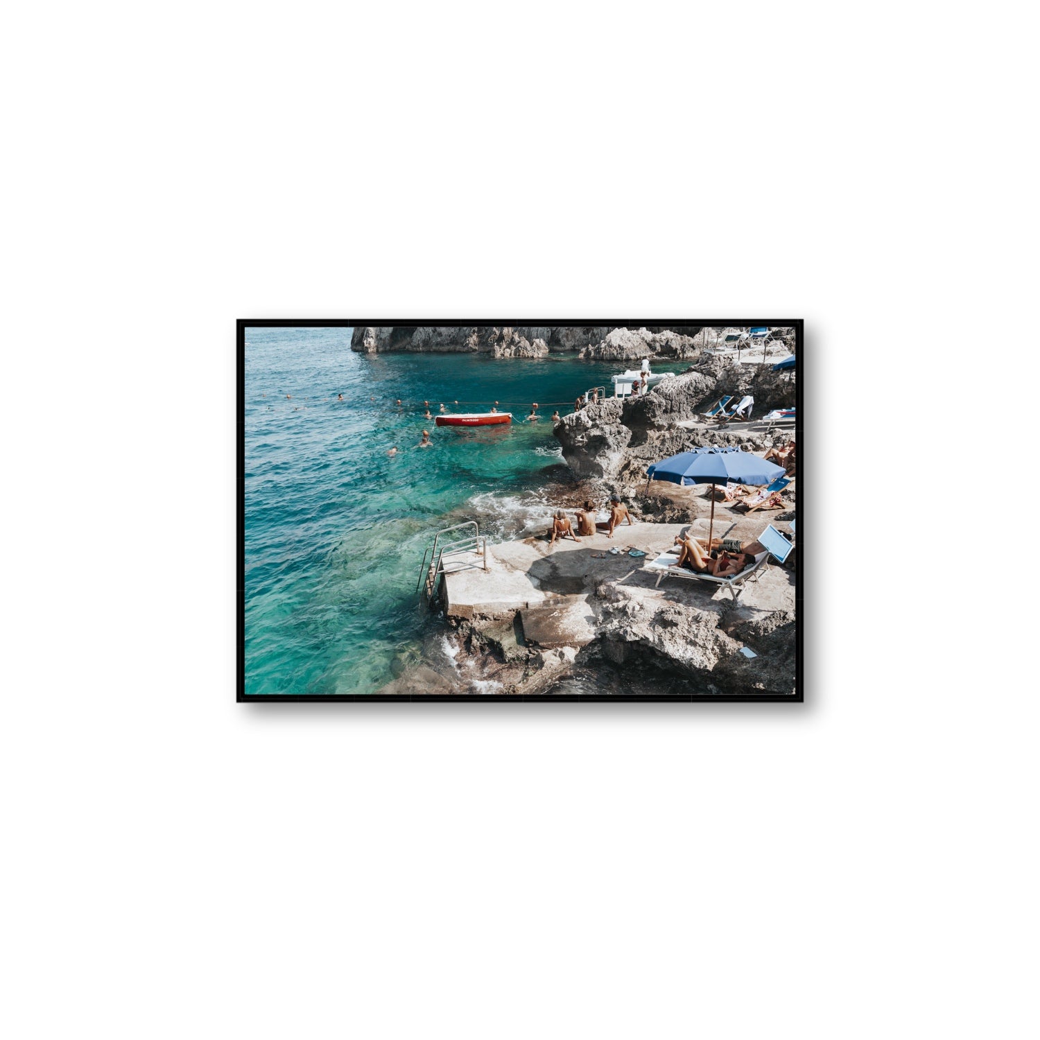 Serenity By The Sea Capri Mediterranean wall art Large fine art canvas in black float frame