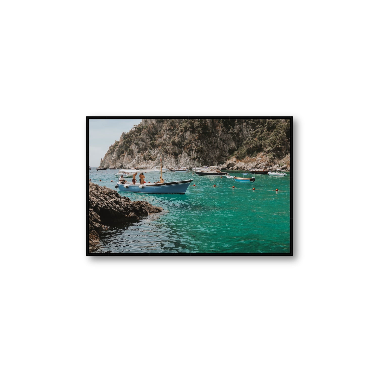 Cozy Cove Capri coastal Mediterranean wall art Large fine art canvas in black float frame