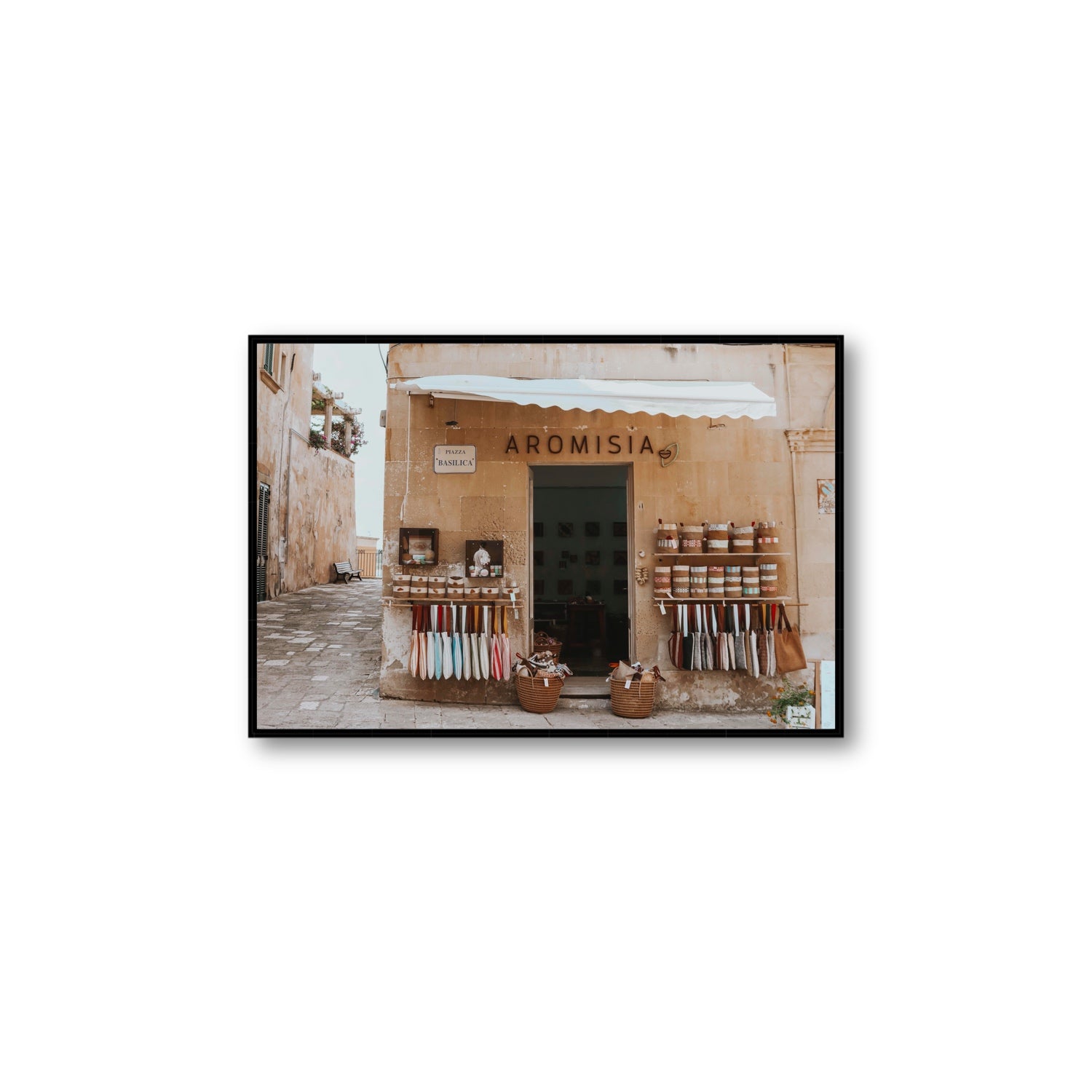 Aromisia Puglia Otranto Italian wall art Large fine art canvas in black float frame