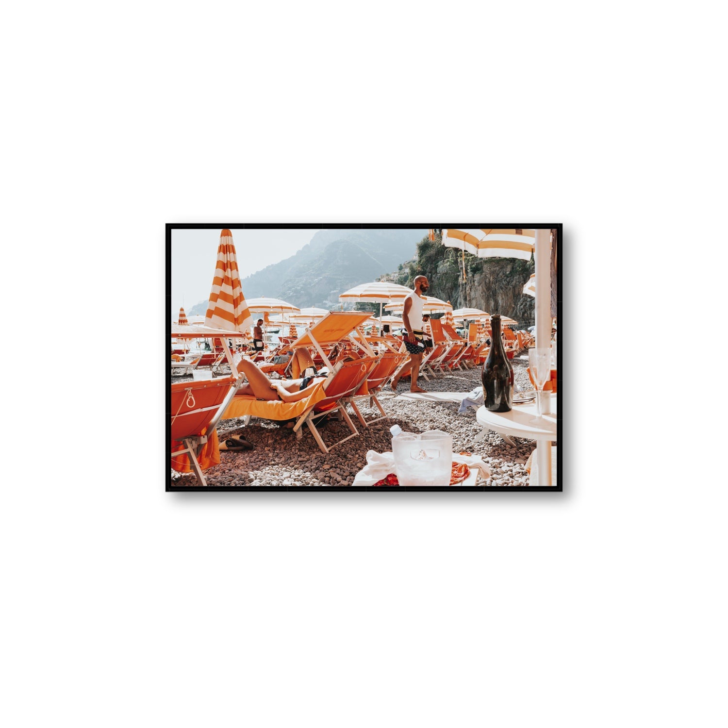 Zesty Shade Positano wall art Large fine art canvas in black float frame