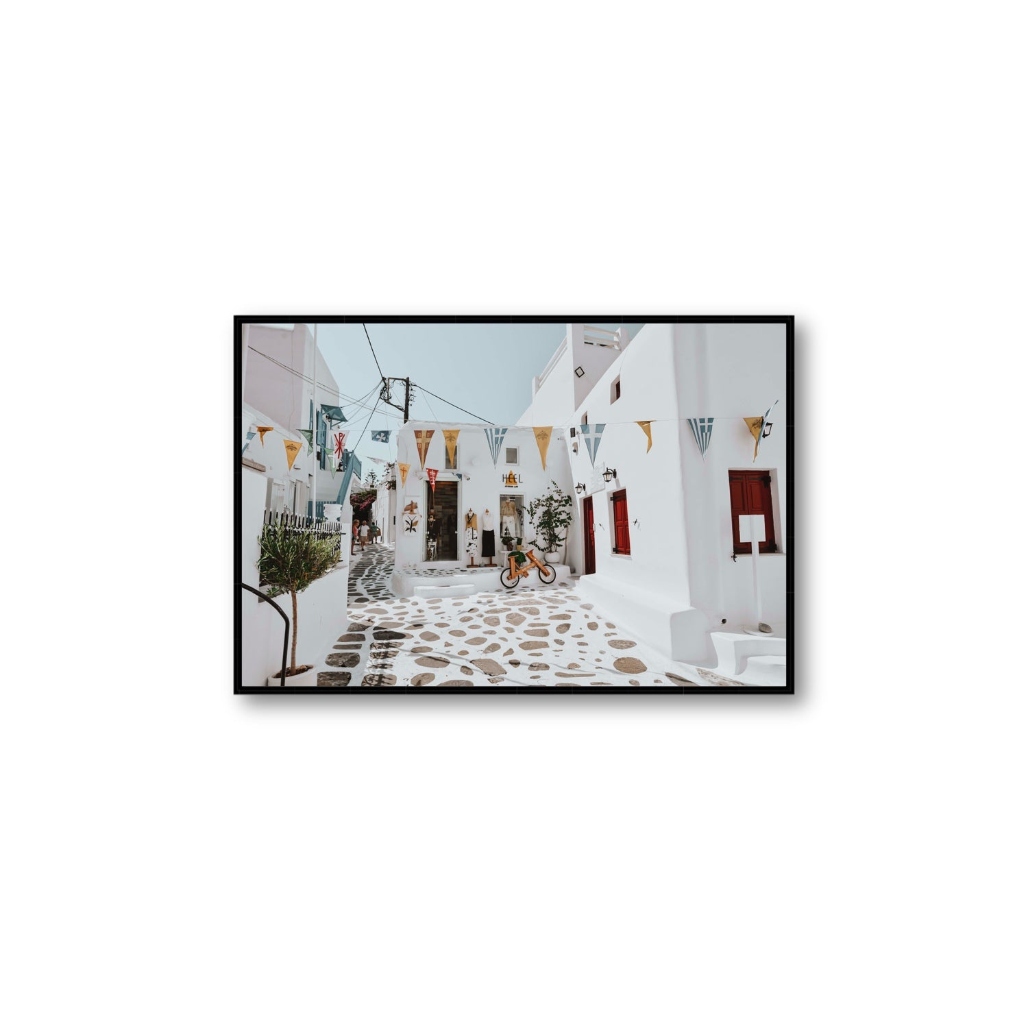 Cruising The Streets Mykonos Greek island wall art Large fine art canvas in black float frame