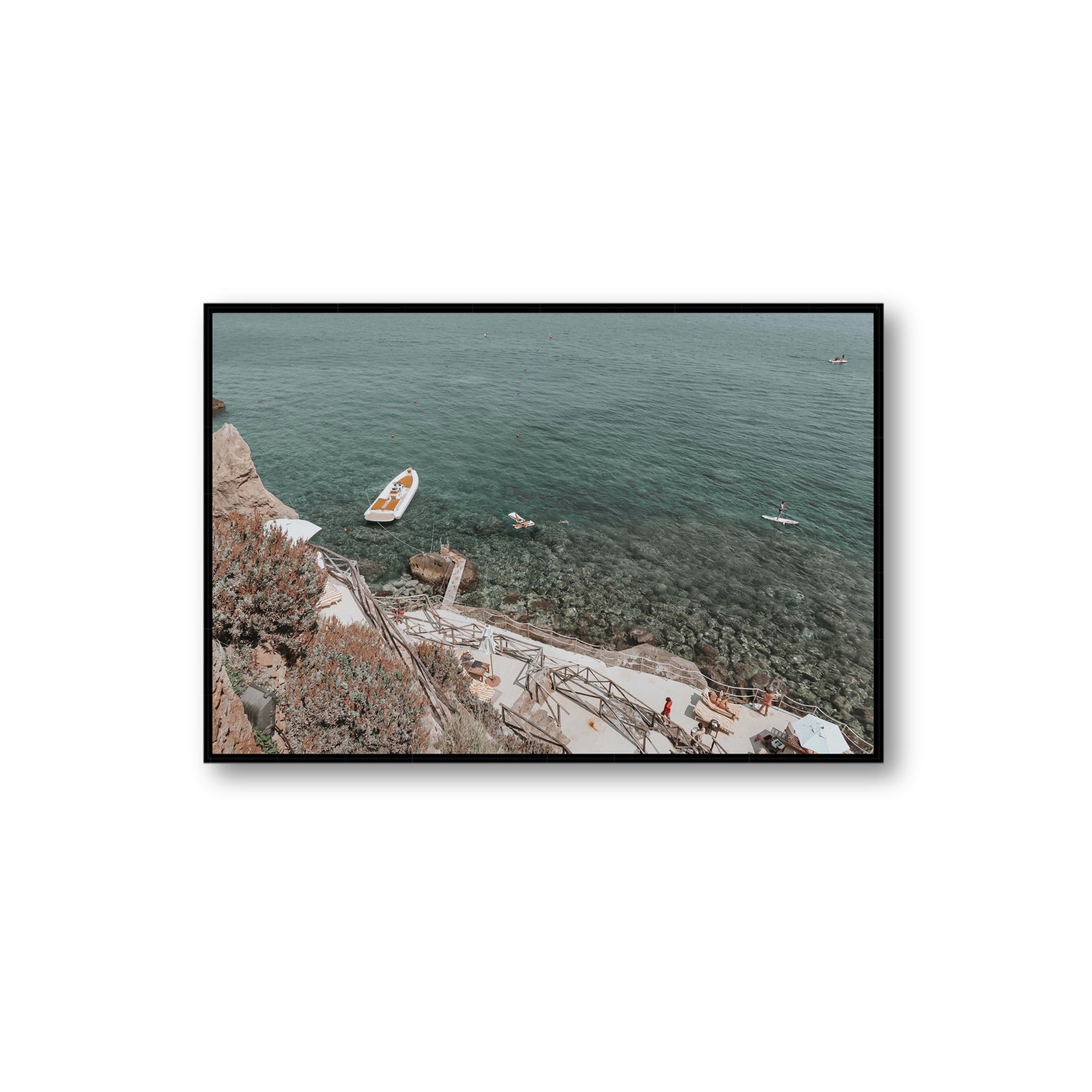The Lagoon Tuscany coastal Italian wall art Extra Large fine art canvas in black float frame