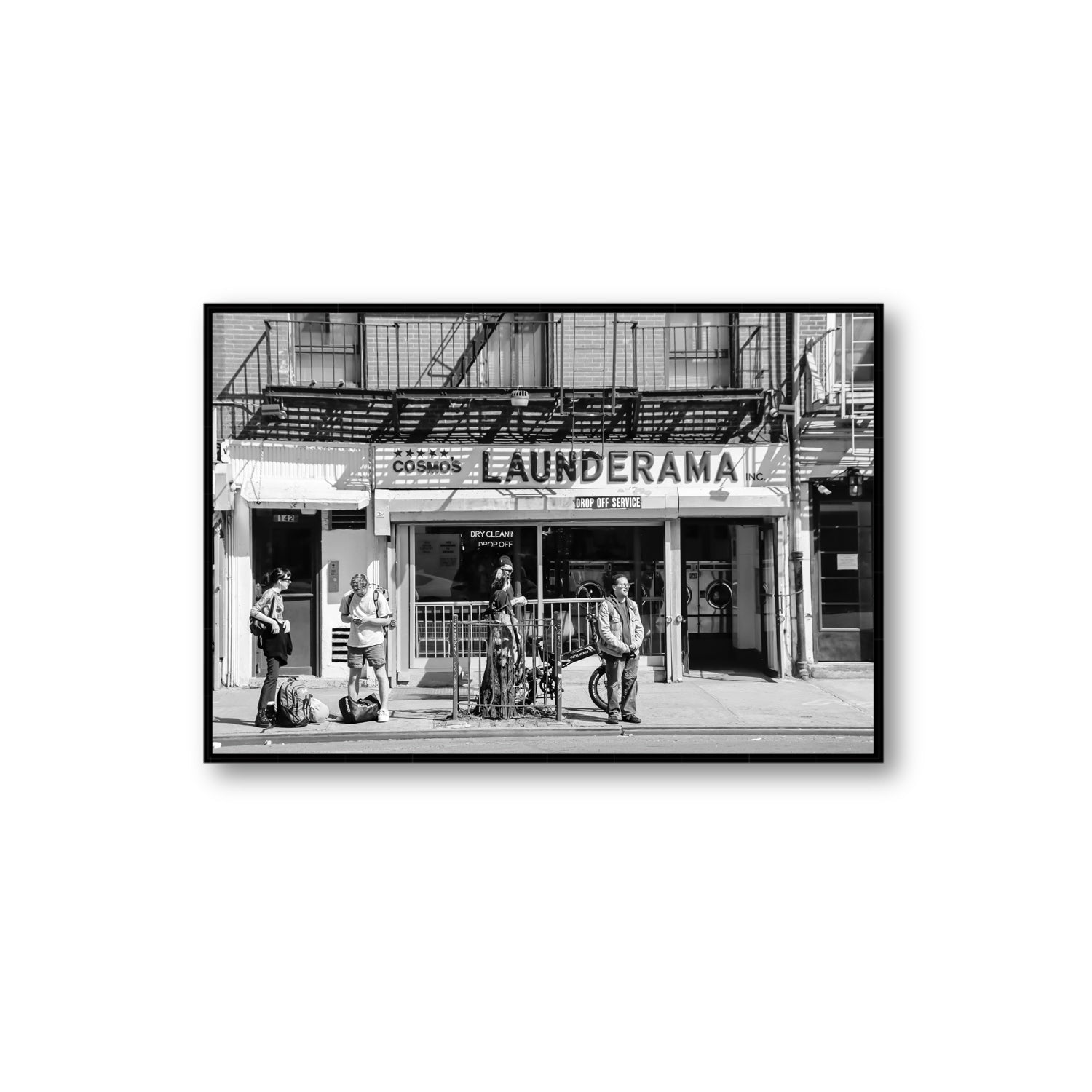 Launderama New York NYC Black & White wall art Extra Large fine art canvas in black float frame
