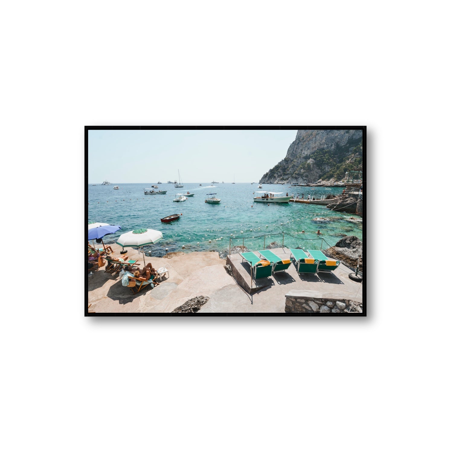Save Me A Seat Capri Mediterranean wall art Extra Large fine art canvas in black float frame