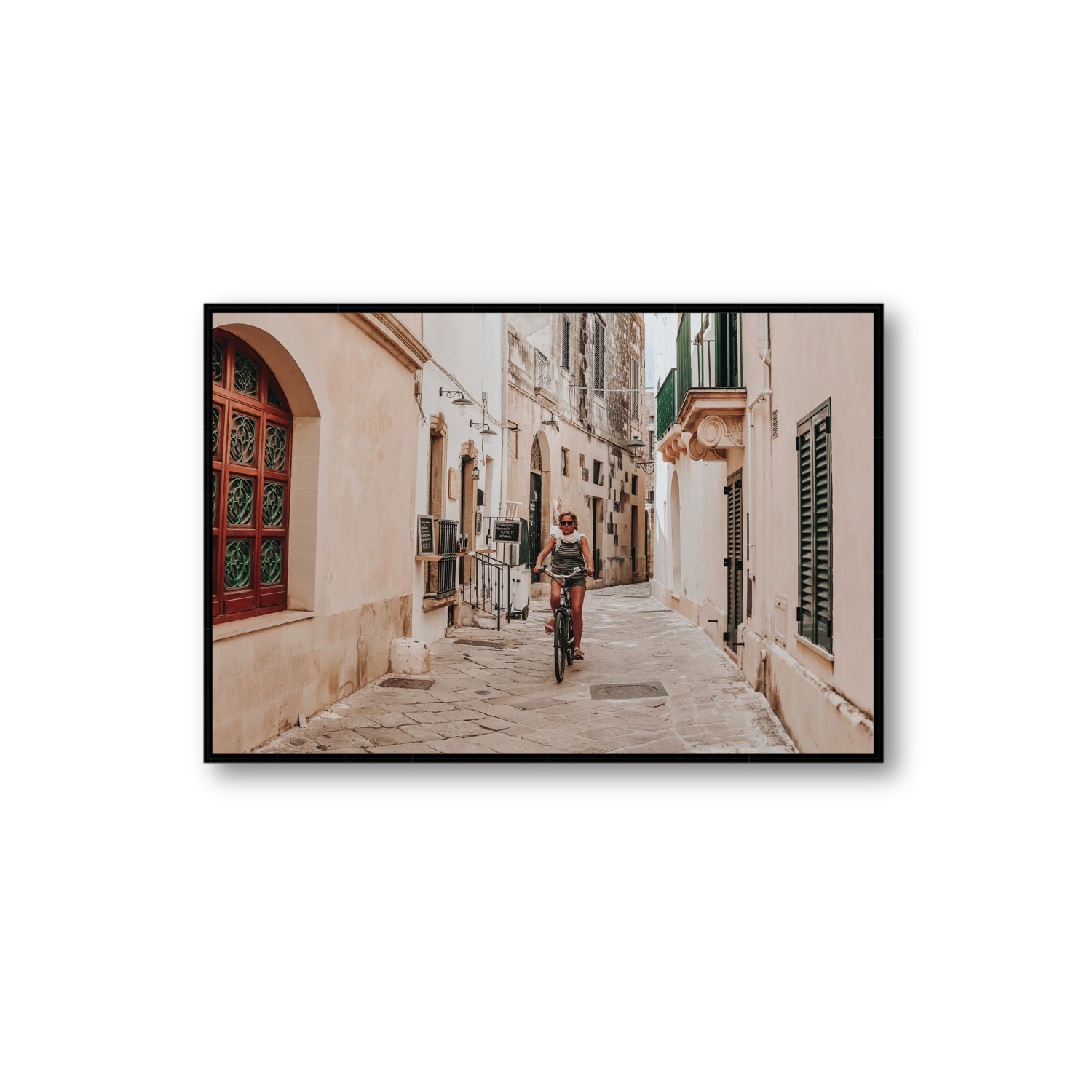 La Donna In Bicicletta Puglia Wall Italian fine art print Extra Large fine art canvas in black float frame