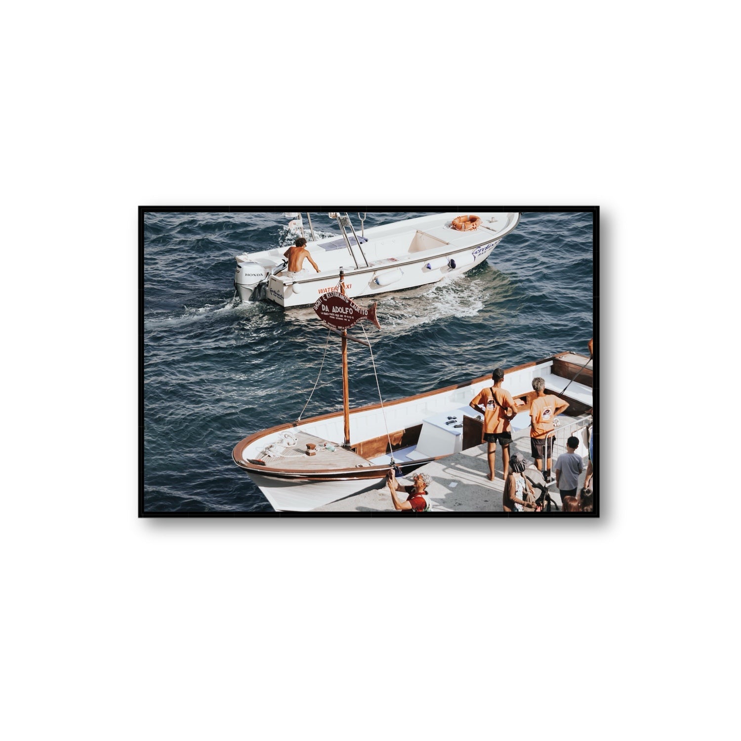 Water Taxi Positano wall art Extra Large fine art canvas in black float frame