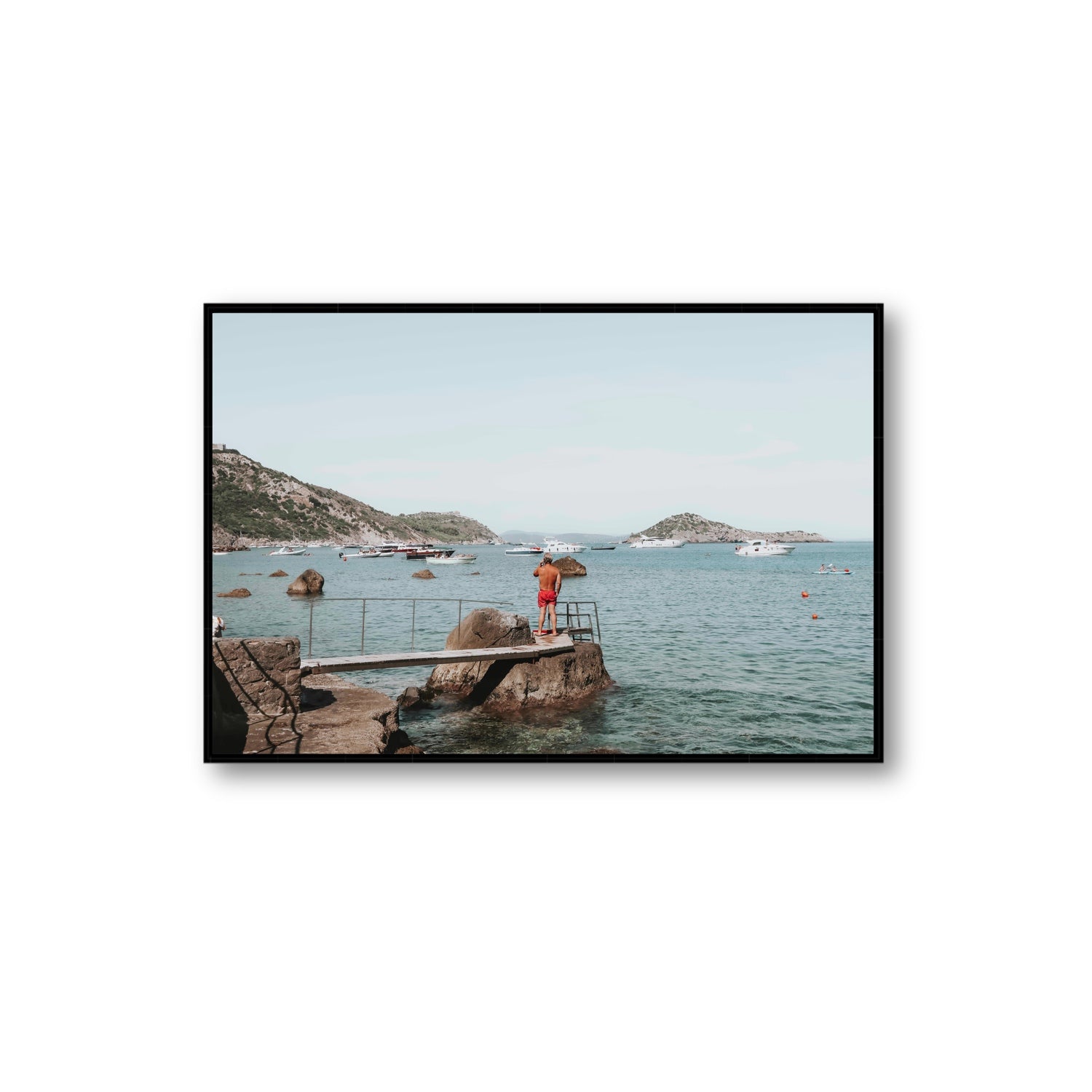 Out Of Office Tuscany coastal Italian wall art Extra Large fine art canvas in black float frame