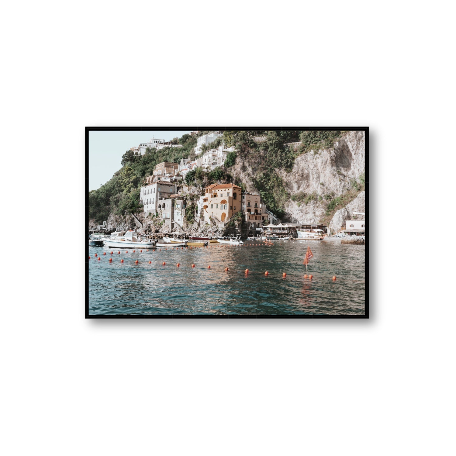 Amalfi Villas fine art print, Amalfi, Italy, coastal scenes artwork, Extra Large, Black Float Frame, Fine Art Canvas