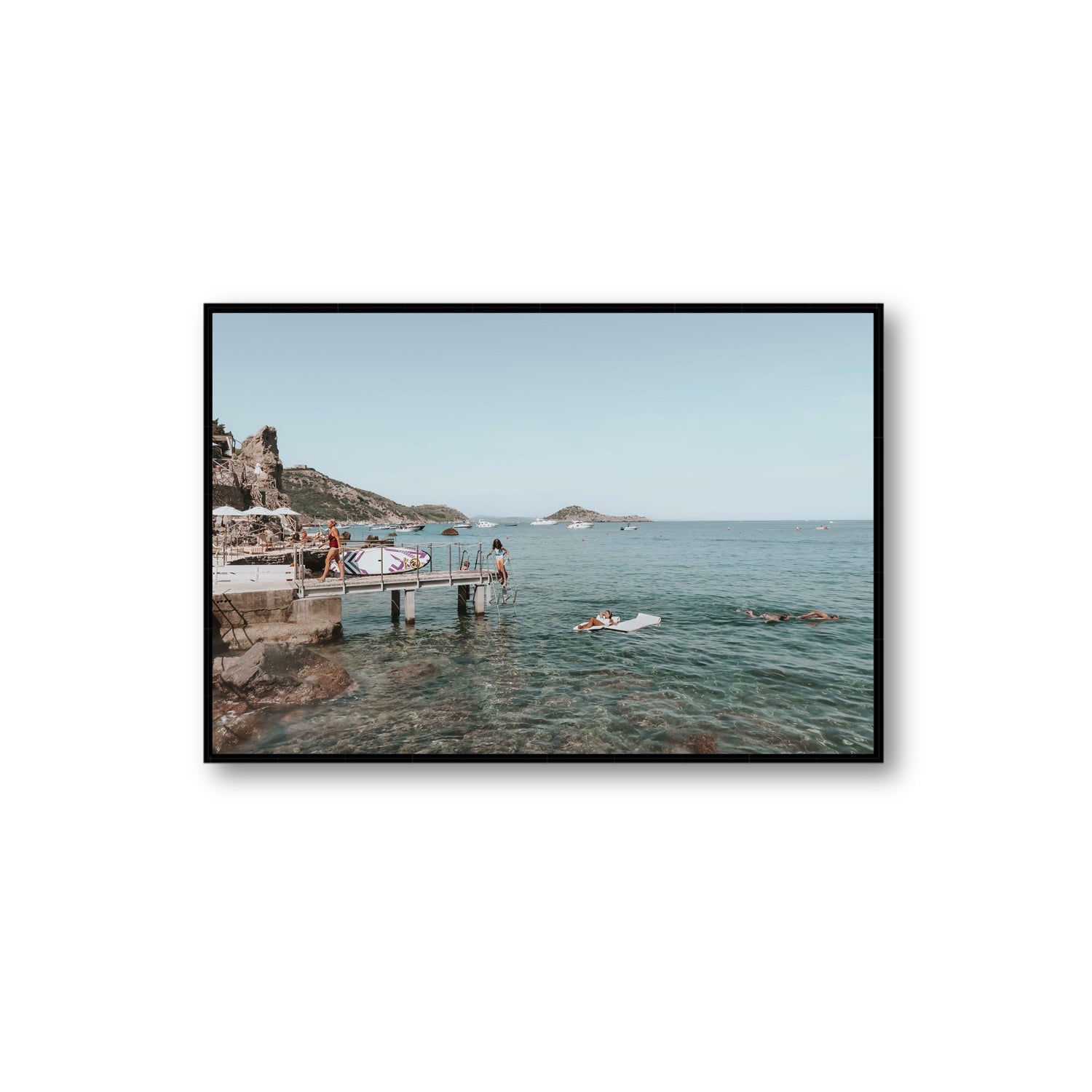 Retro Glamour Tuscany coastal Italian wall art Extra Large fine art canvas in black float frame