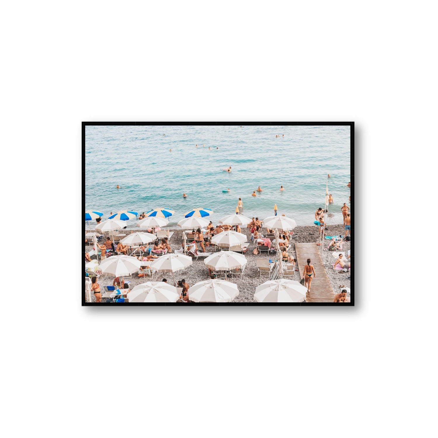 Dreamscape Amalfi Italian beach wall art Extra Large fine art canvas in black float frame