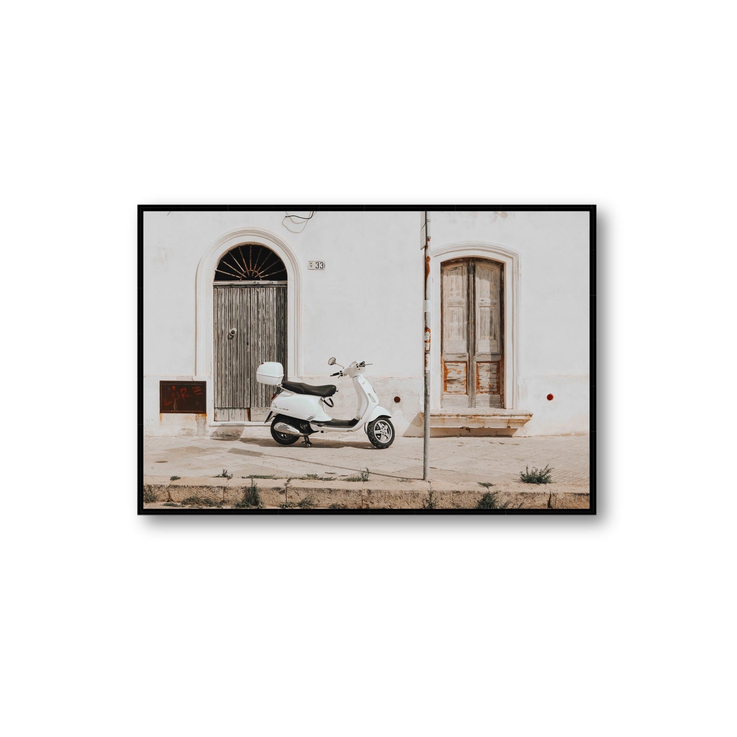 Vespa Nostalgia Puglia Italian wall art Extra Large fine art canvas in black float frame