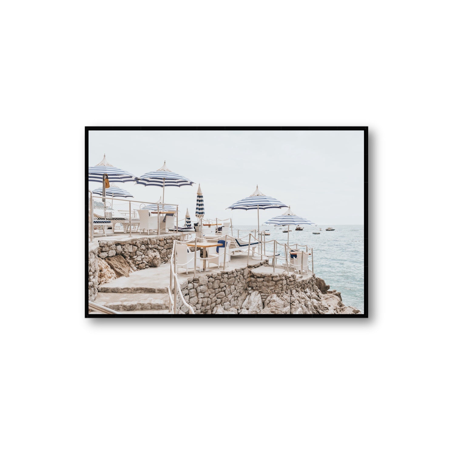 Ombrelloni fine art print, Positano, Italy, Extra Large, Black Float Frame, Fine Art Canvas