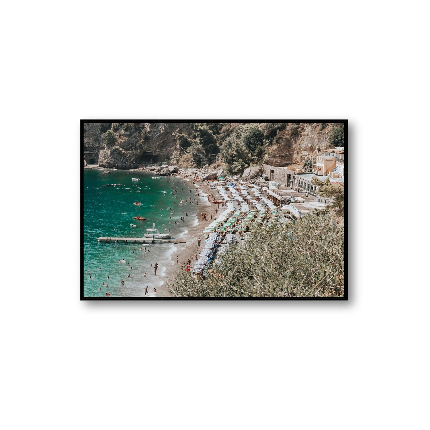 Fornillo Beach fine art print, Positano, Italy, Extra Large, Black Float Frame, Fine Art Canvas