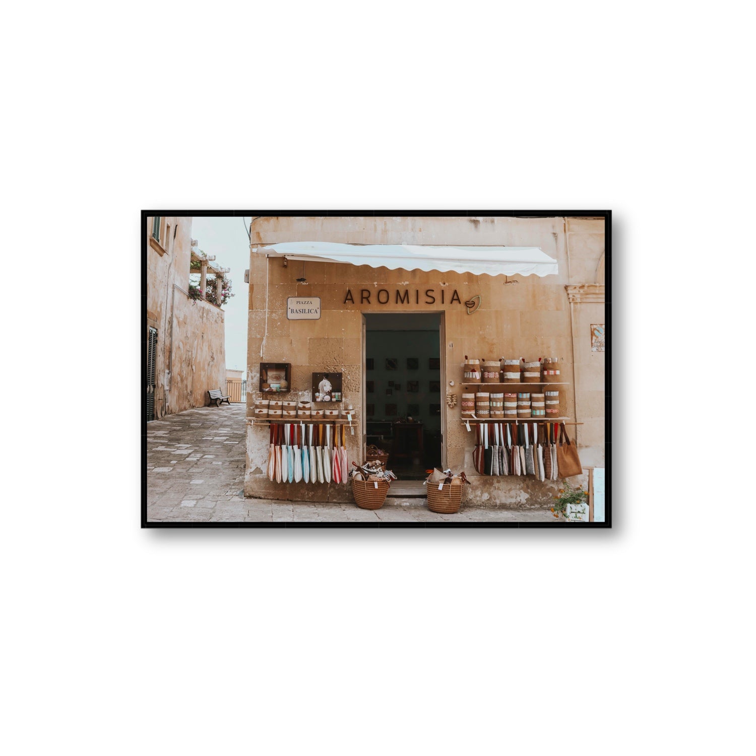 Aromisia Puglia Otranto Italian wall art Extra Large fine art canvas in black float frame