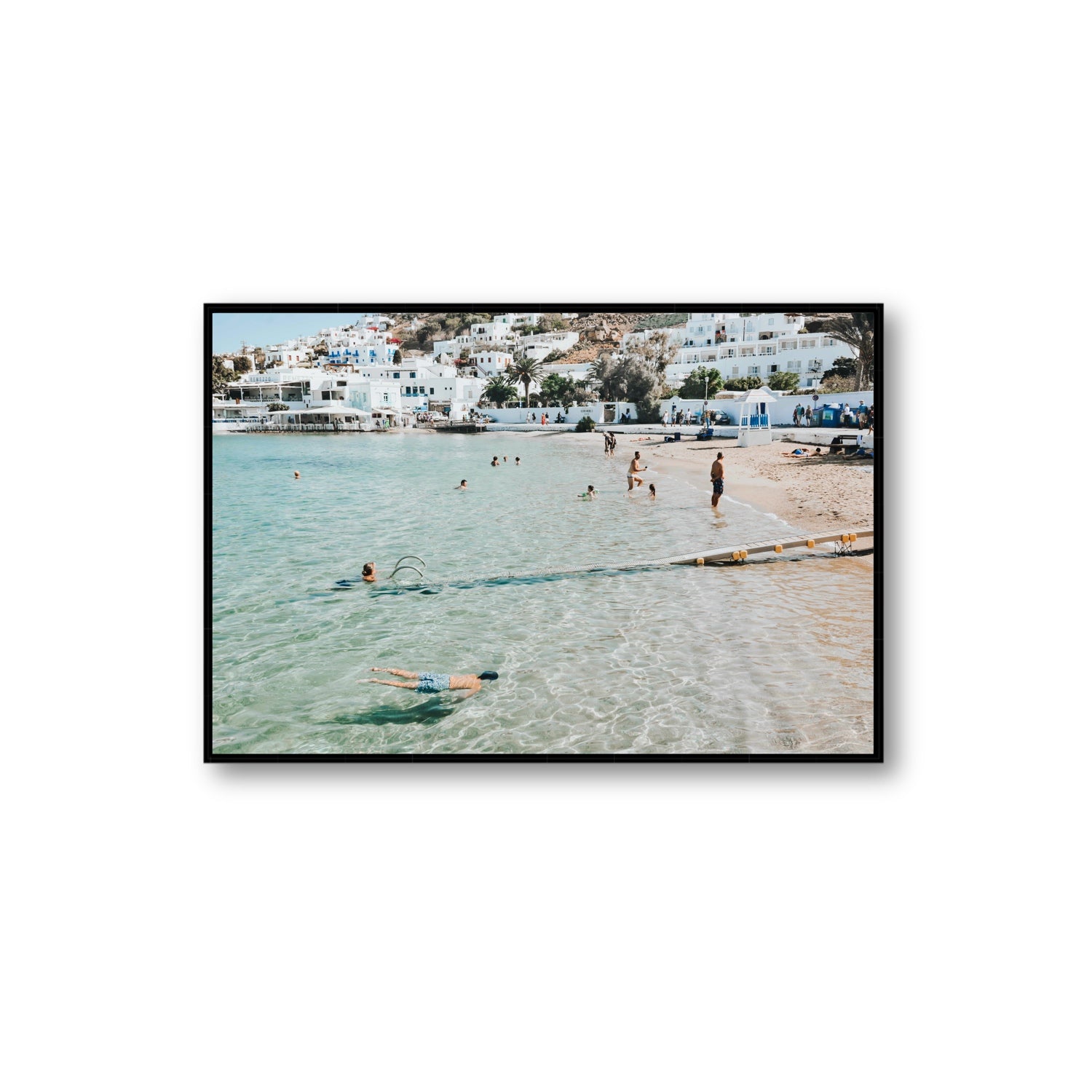 Bathe Yourself In Beauty Mykonos Greek island wall art Extra Large fine art canvas in black float frame