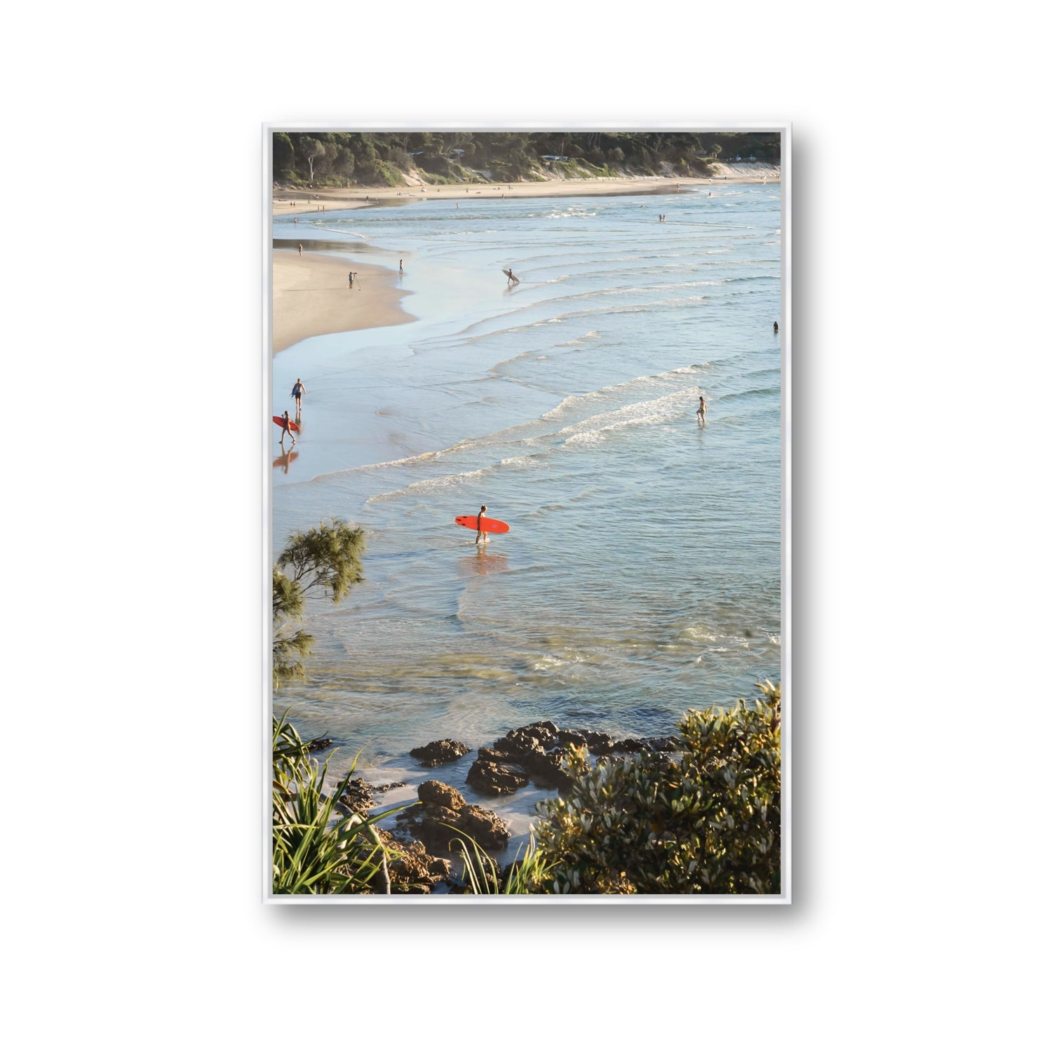 Seclusion Byron Bay Surf coastal wall art Gallery fine art canvas in white float frame