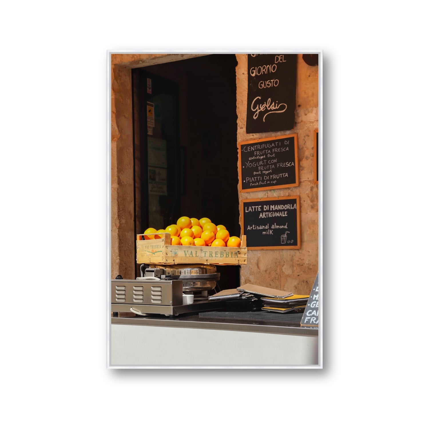 Luminous Citrus Puglia Ostuni Italian wall art Gallery fine art canvas in white float frame