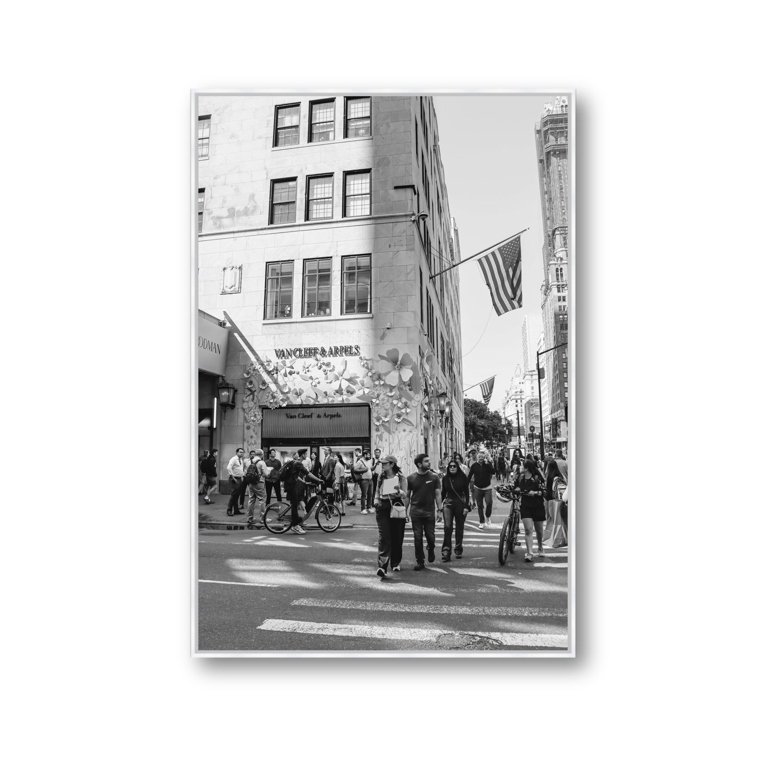 Sidewalk Shuffle New York NYC Black & White wall art Gallery fine art canvas in white float frame