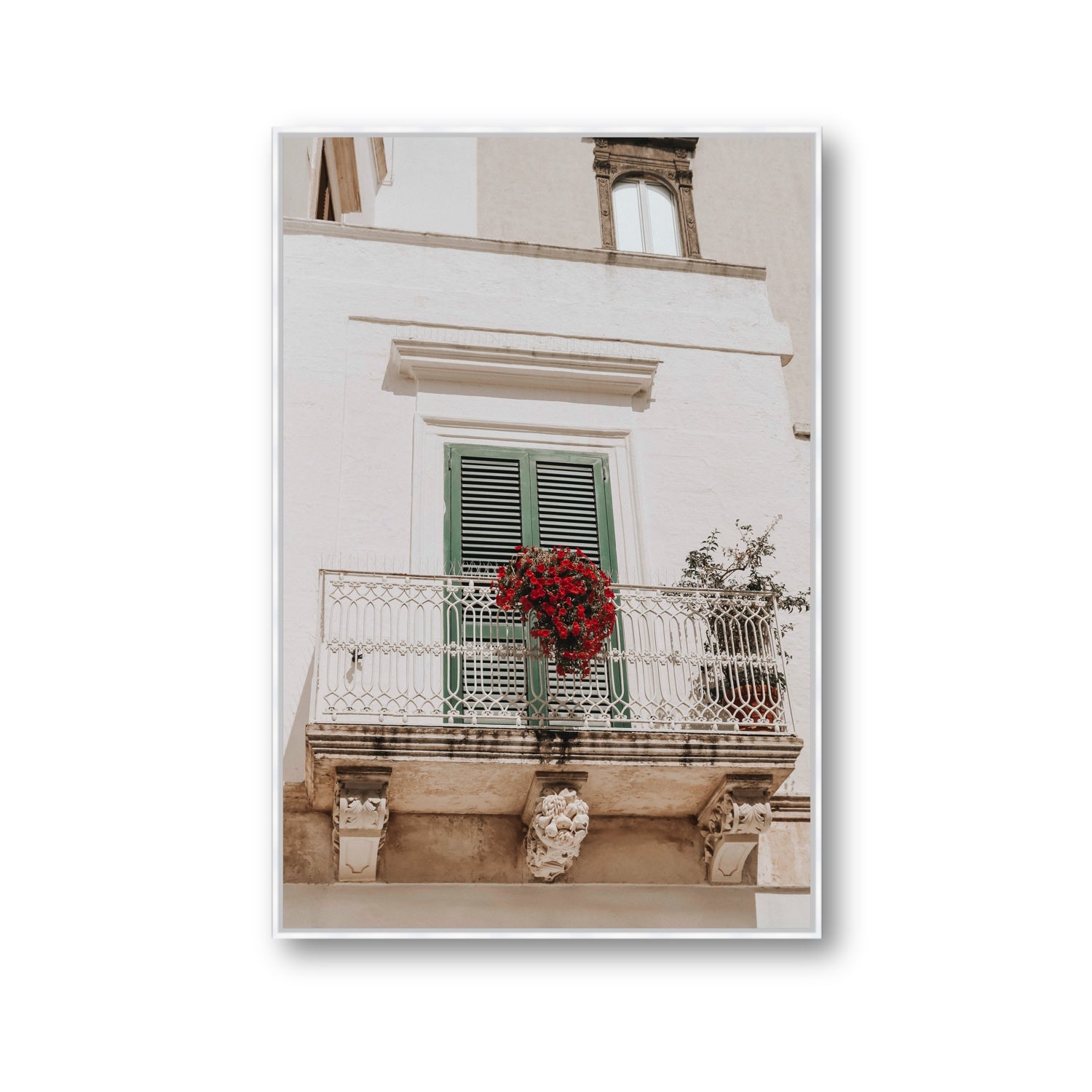 Balcone Estivo Puglia Italian wall art Gallery fine art canvas in white float frame