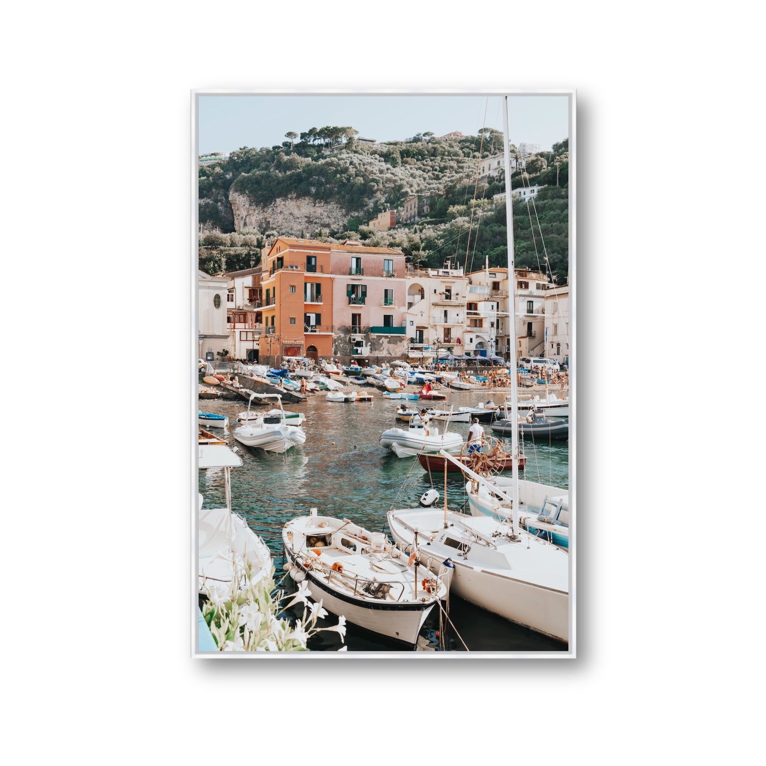 Marina Grande Sorrento coastal Italian wall art Gallery fine art canvas in white float frame
