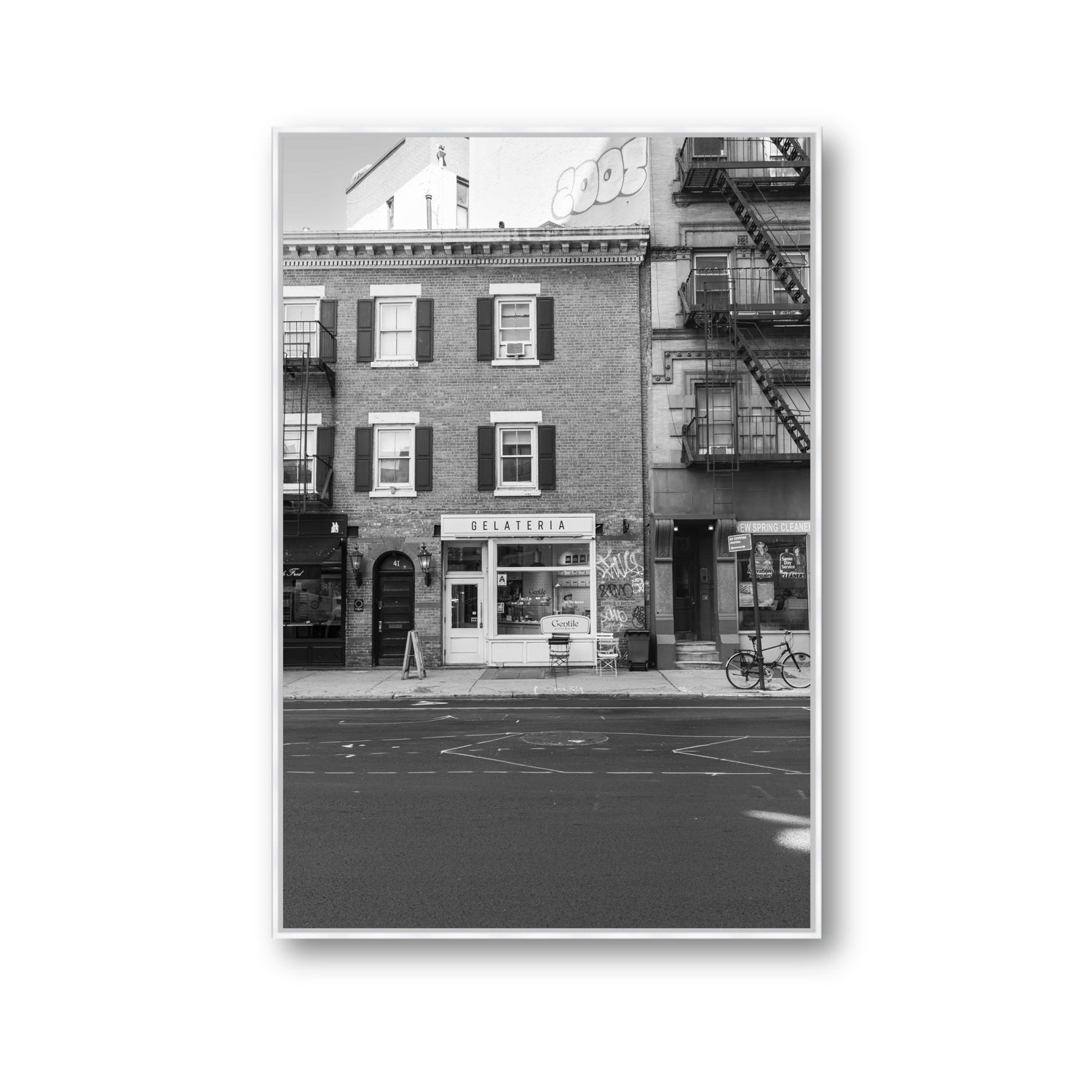 Gelateria New York NYC Black & White wall art Gallery fine art canvas in white float frame