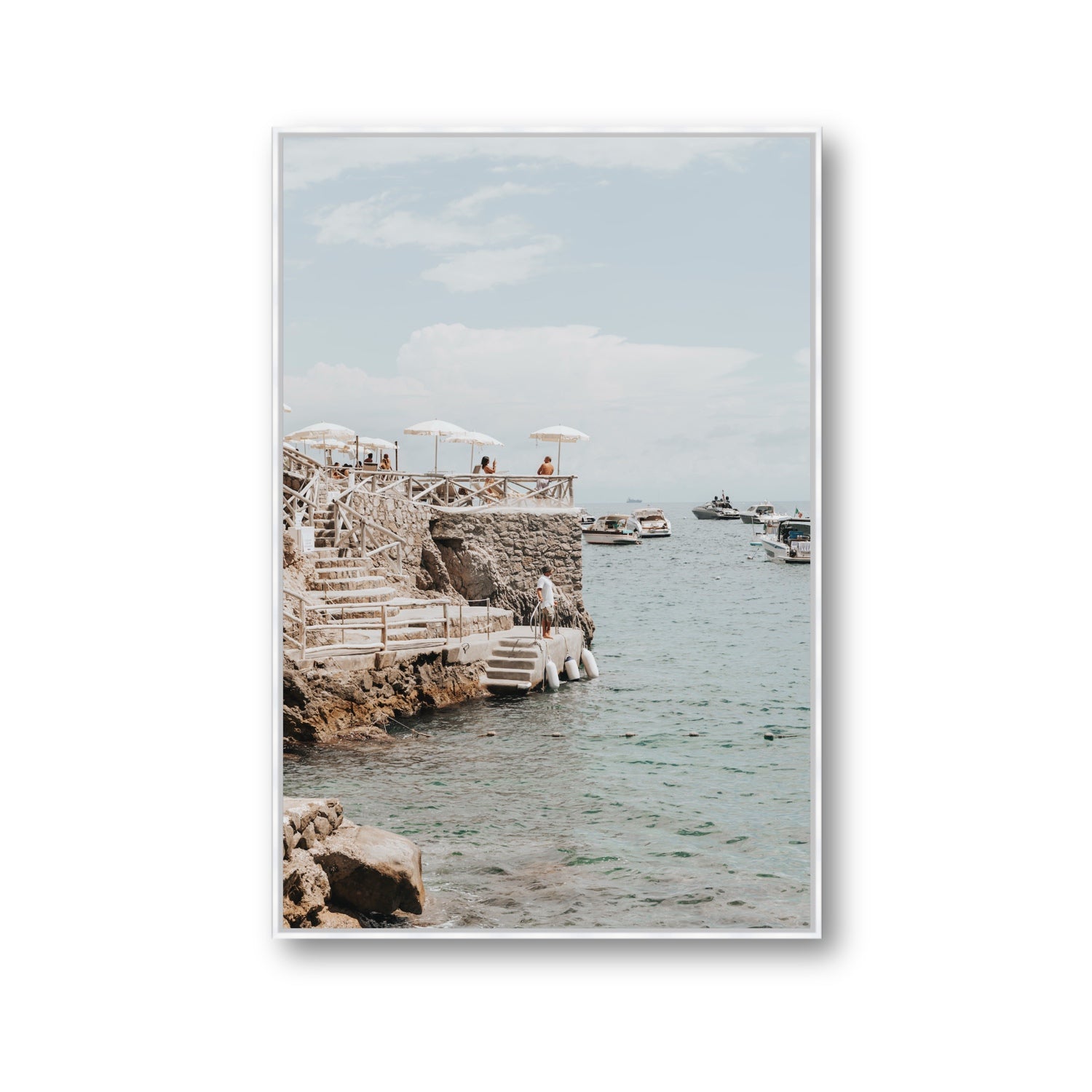 Pier Patrol fine art print, Nerano, Italy, Gallery, White Float Frame, Fine Art Canvas