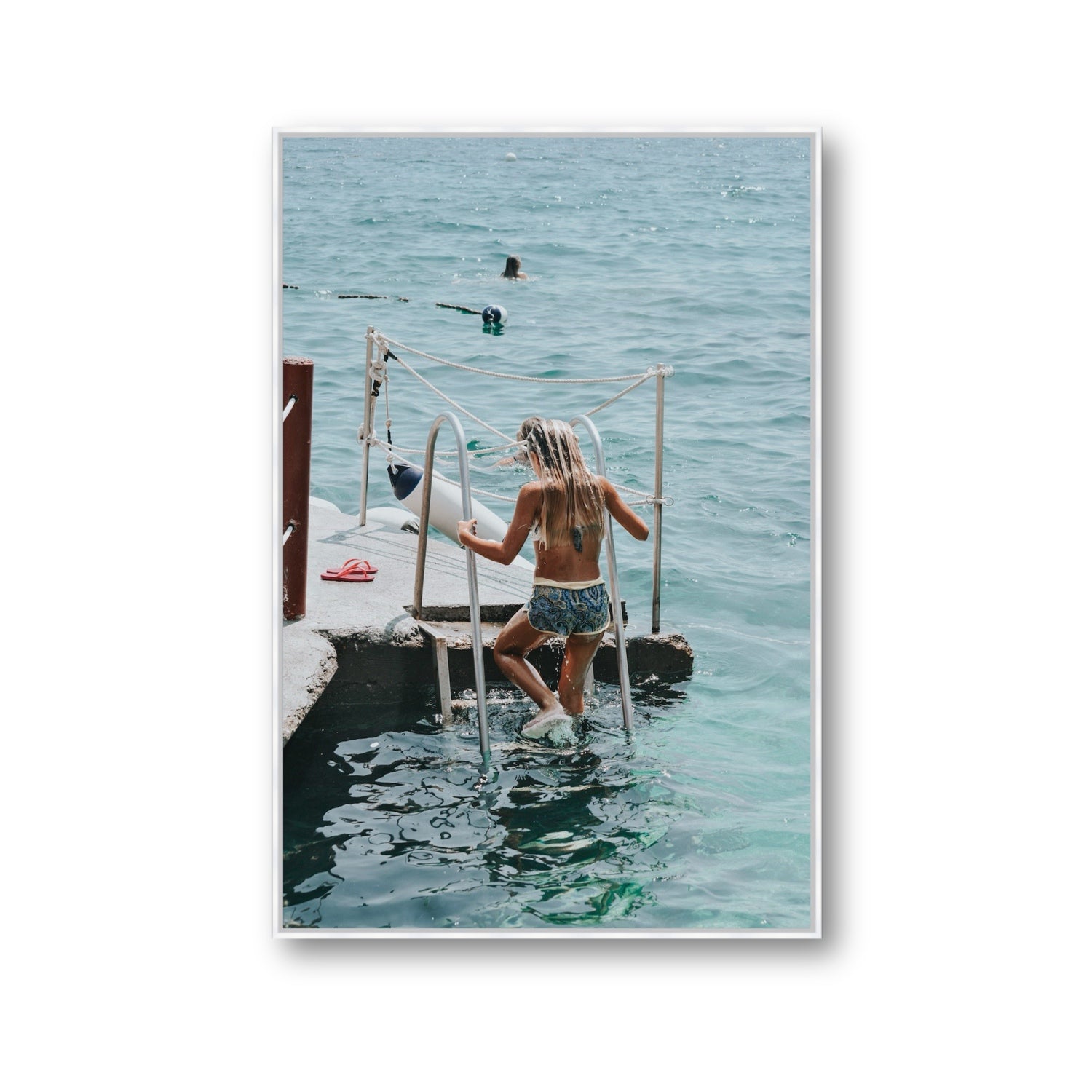 Little Mermaid Capri Mediterranean wall art Gallery fine art canvas in white float frame