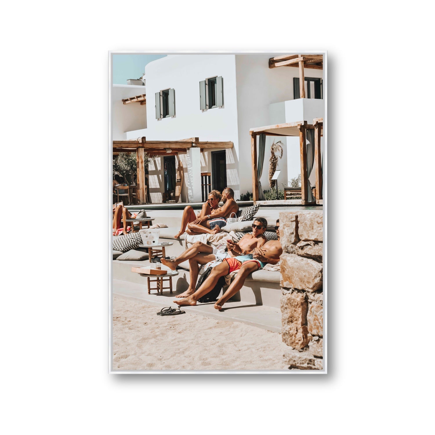 Style That Sizzles Mykonos Greek island wall art Gallery fine art canvas in white float frame