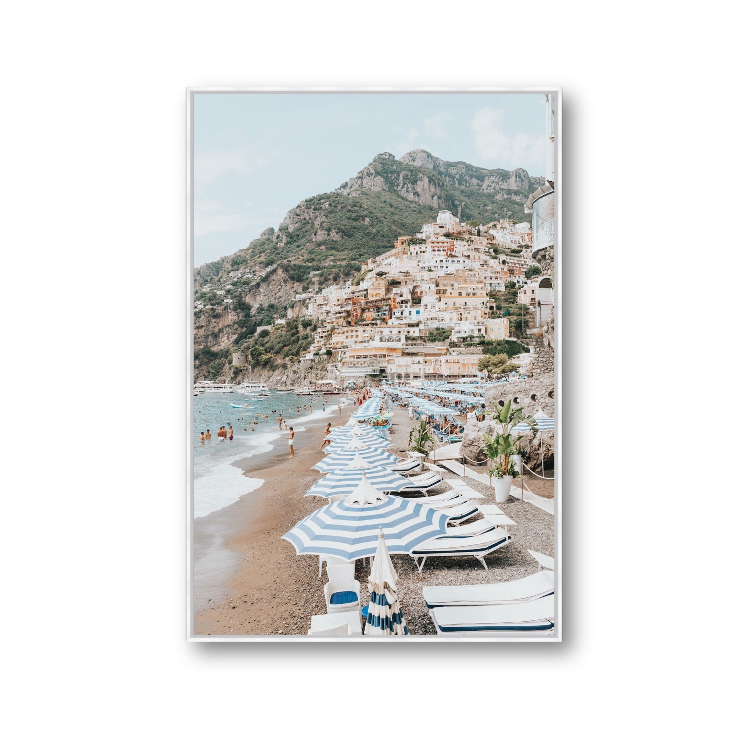The Cliffside Village fine art print, Positano, Italy, Gallery, White Float Frame, Fine Art Canvas