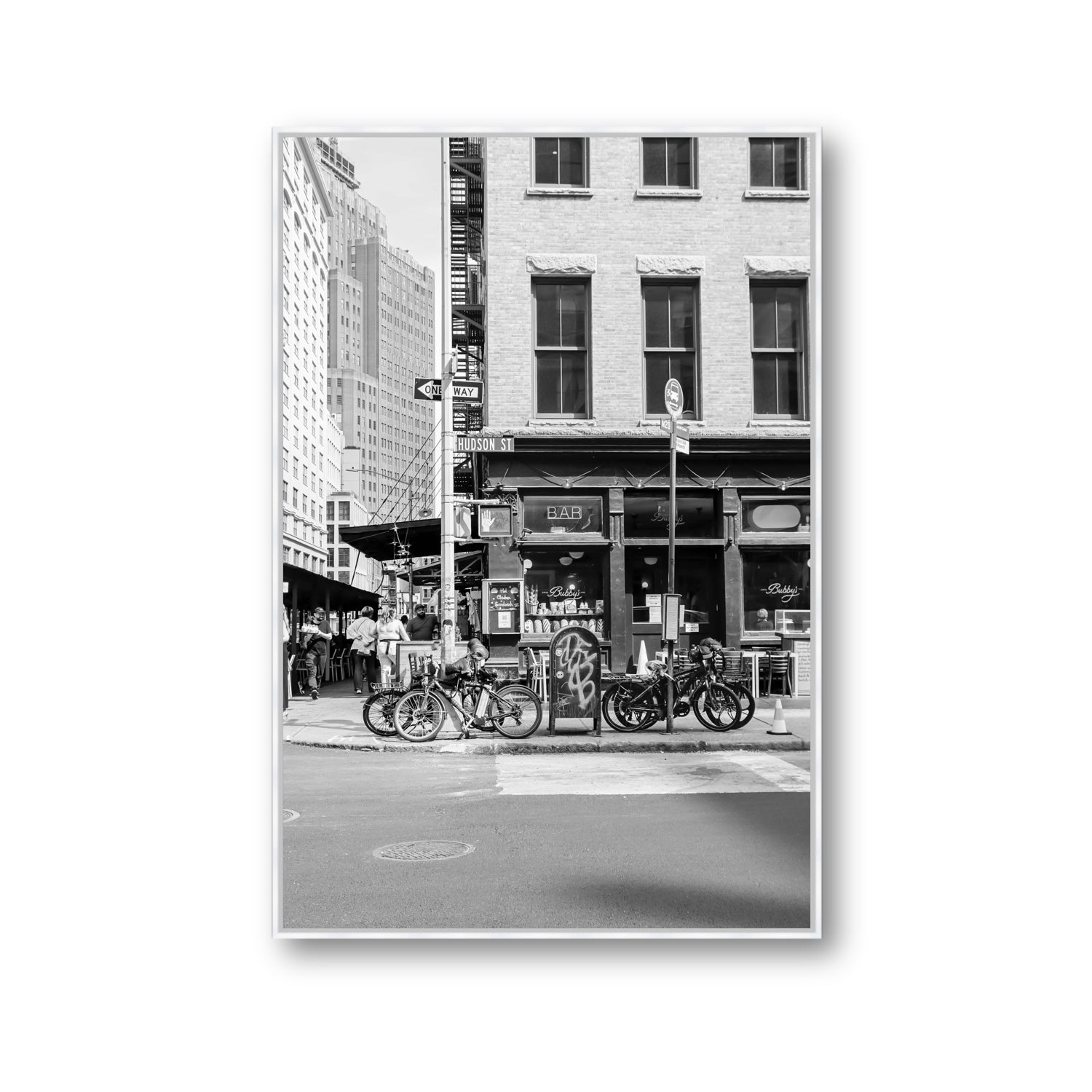 Bites Of The Big Apple New York NYC Black & White wall art Gallery fine art canvas in white float frame