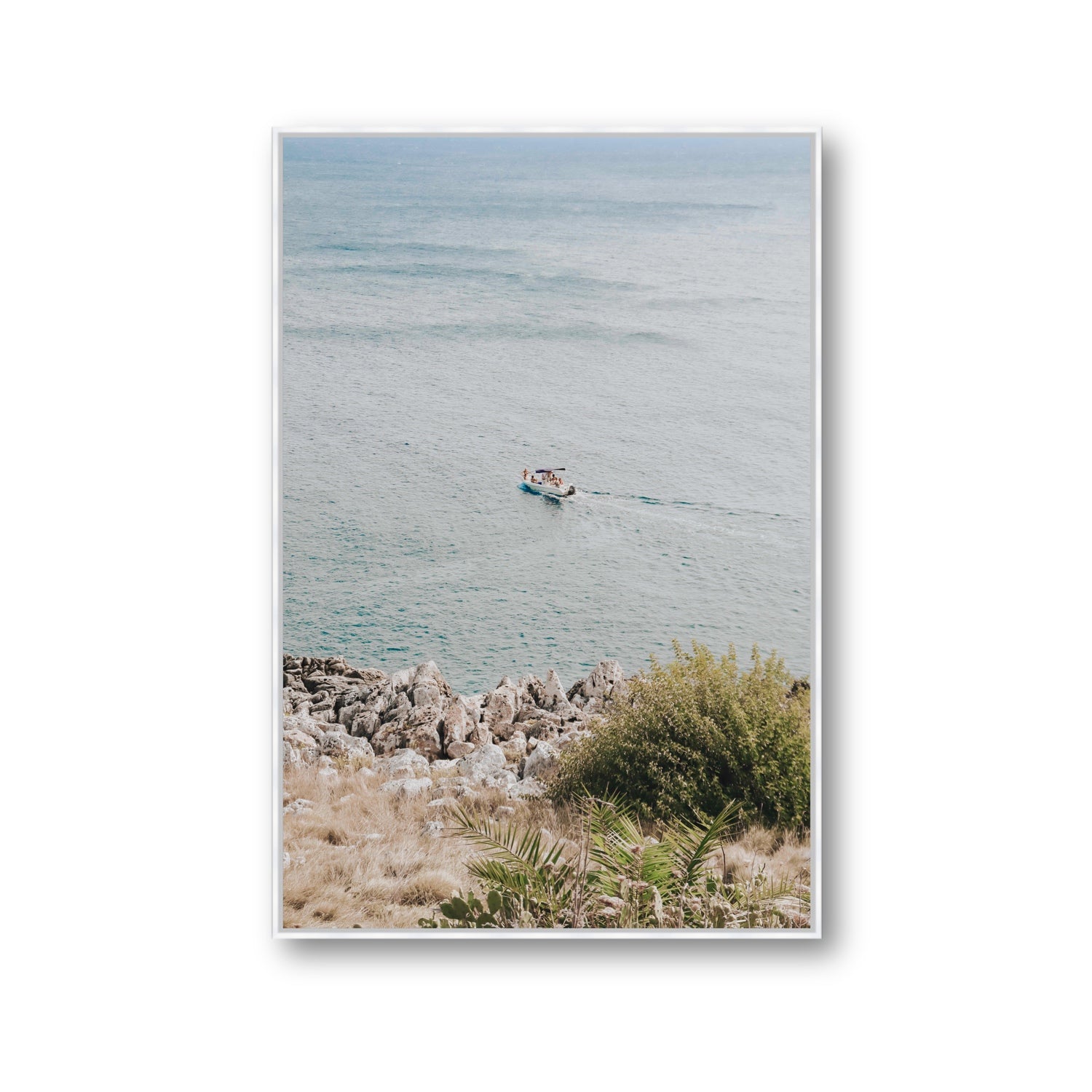 Puglian Departure Puglia coastal Italian wall art Gallery fine art canvas in white float frame