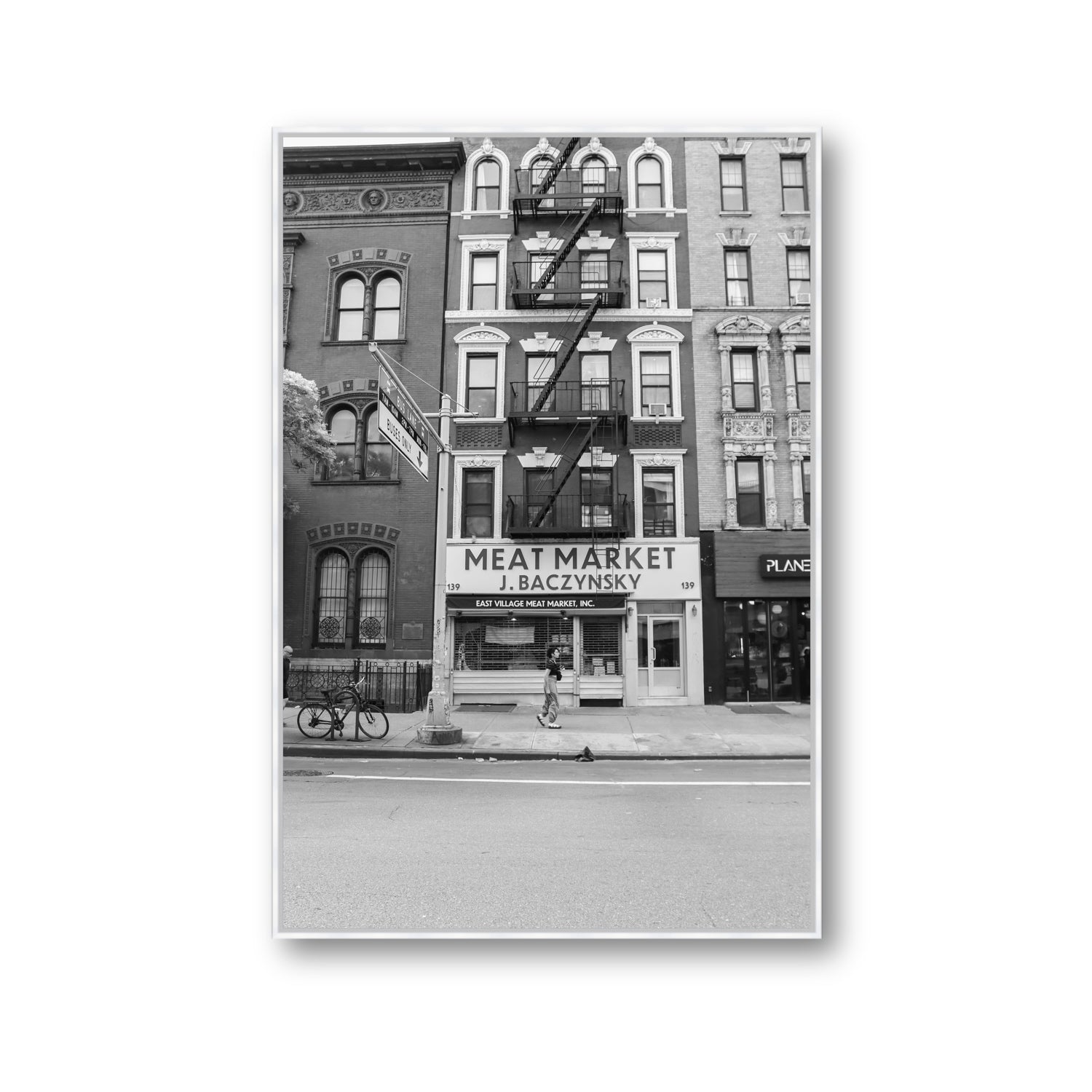 Vertical Village New York NYC Black & White wall art Gallery fine art canvas in white float frame