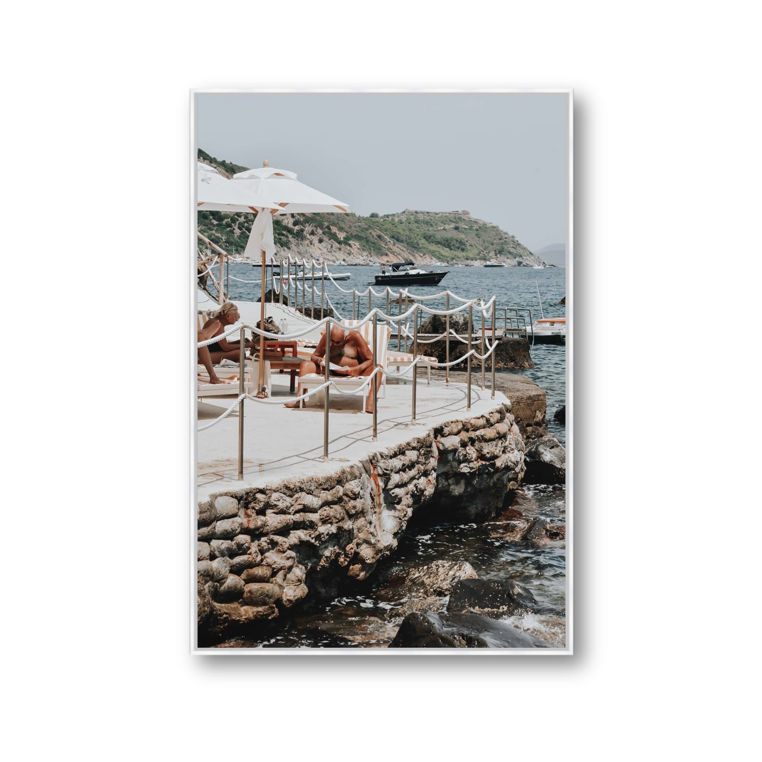 Nonno e Nonna Tuscany coastal Italian wall art Gallery fine art canvas in white float frame
