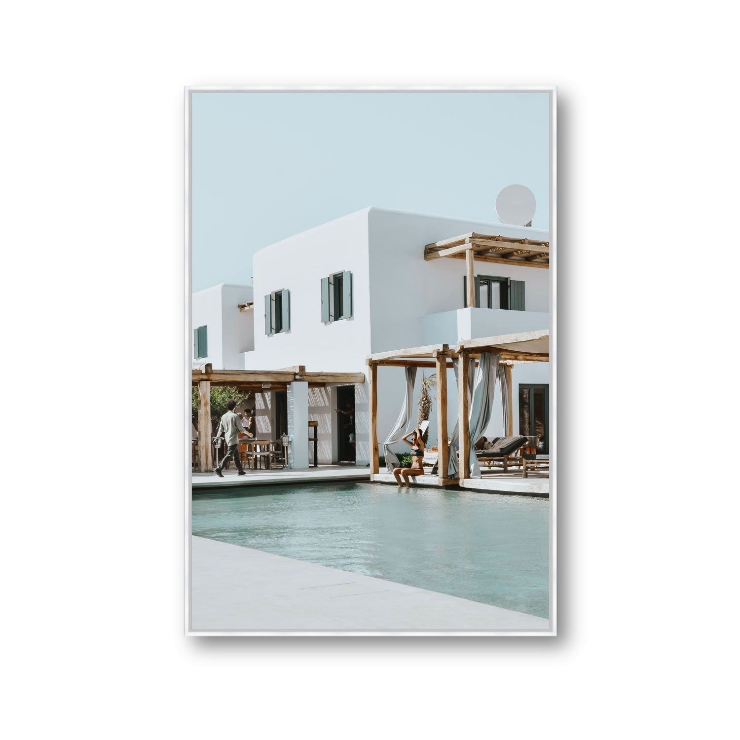 Aphrodite Mykonos Greek island wall art Gallery fine art canvas in white float frame