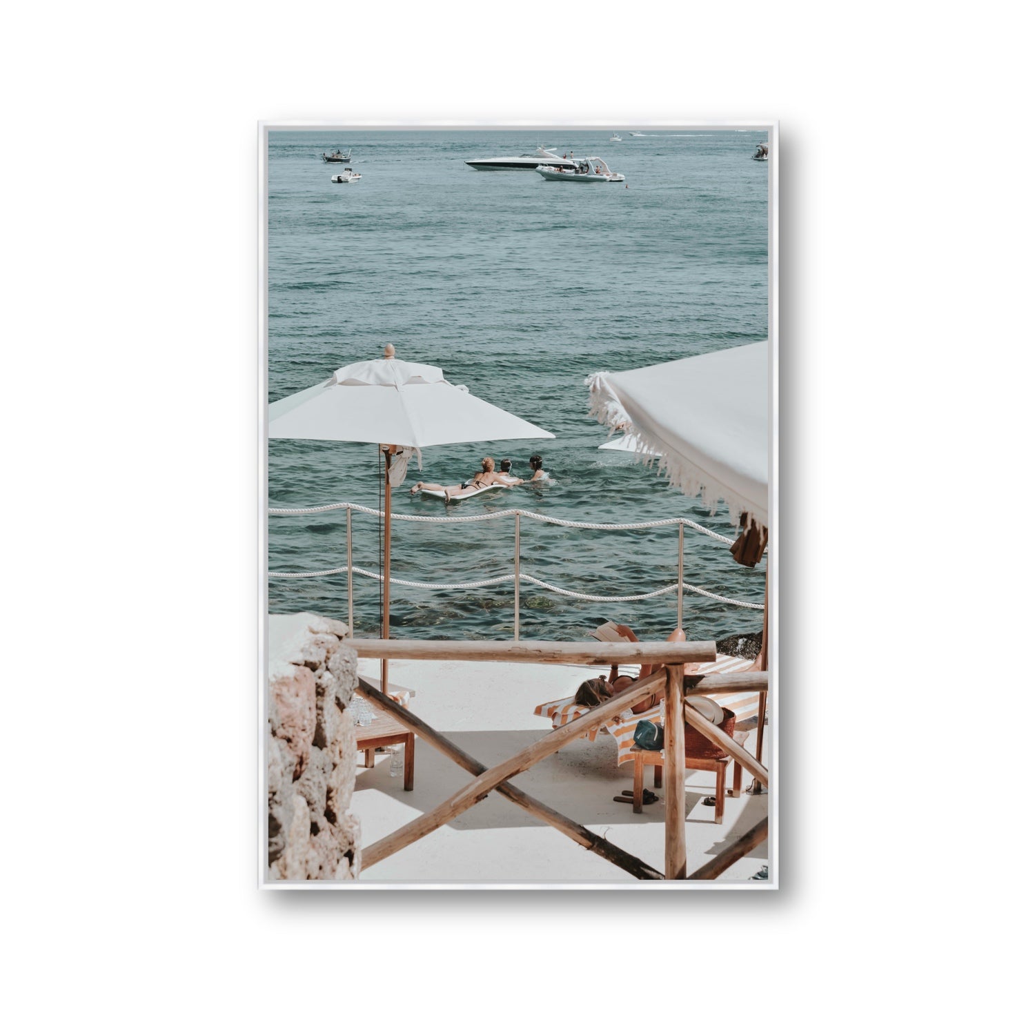 Hideaway Tuscany coastal Mediterranean wall art Gallery fine art canvas in white float frame
