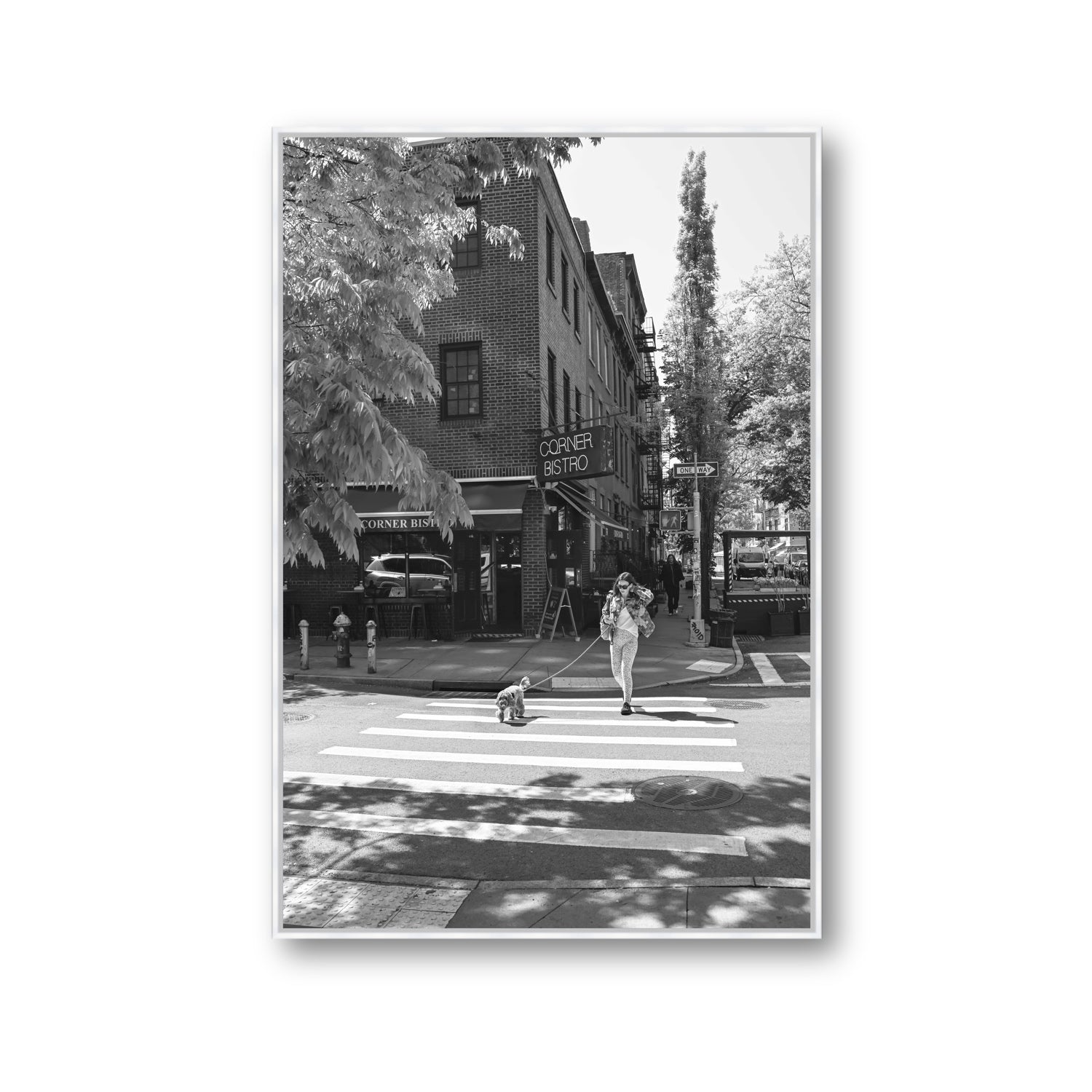 Sunlit Stroll New York NYC Black & White wall art Gallery fine art canvas in white float frame
