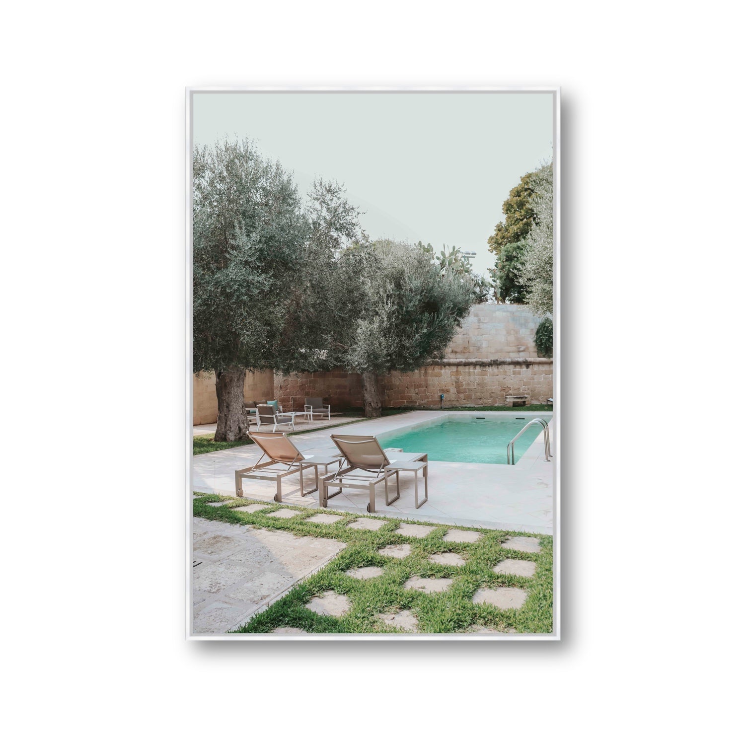 Olive Oasis Puglia Mediterranean wall art Gallery fine art canvas in white float frame