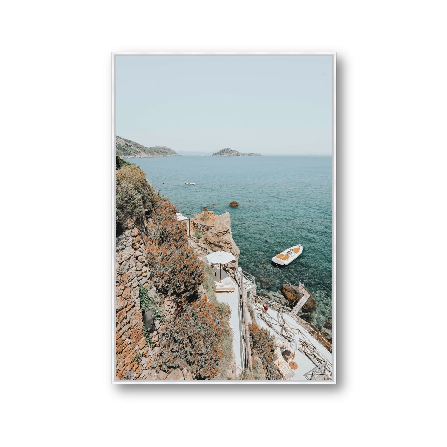 Front Row Seat Tuscany coastal wall art Gallery fine art canvas in white float frame