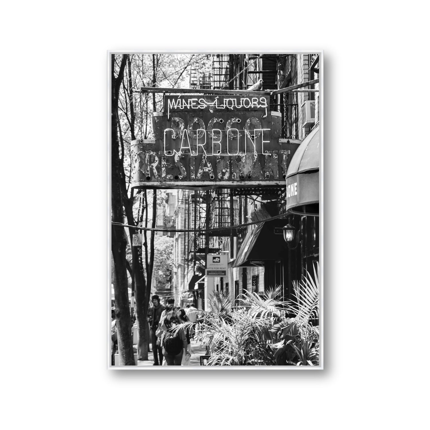 Paparazzi To Pasta New York NYC Black & White wall art Gallery fine art canvas in white float frame