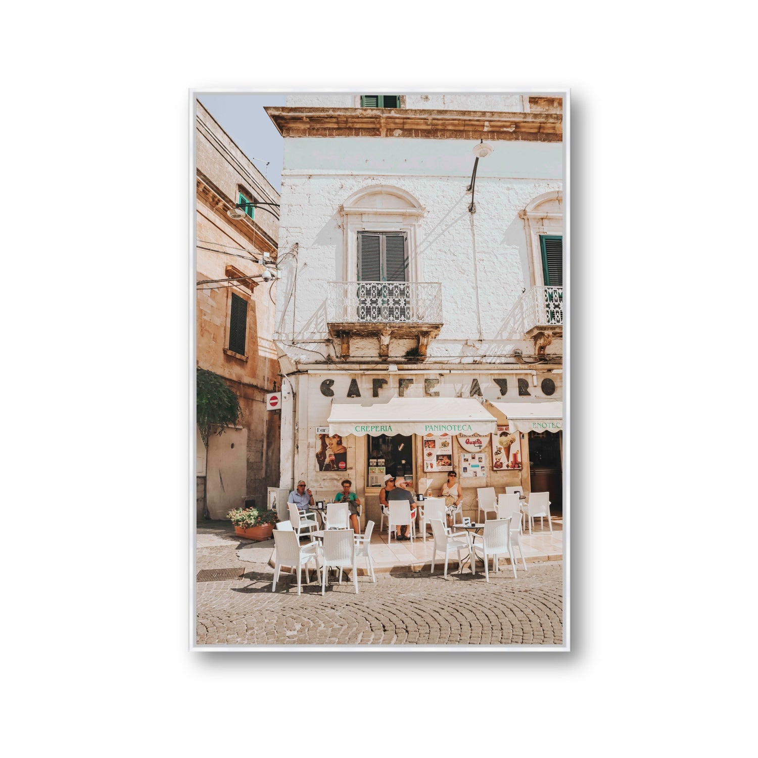 Cafe Ostuni Puglia Café Ostuni Italian wall art Gallery fine art canvas in white float frame
