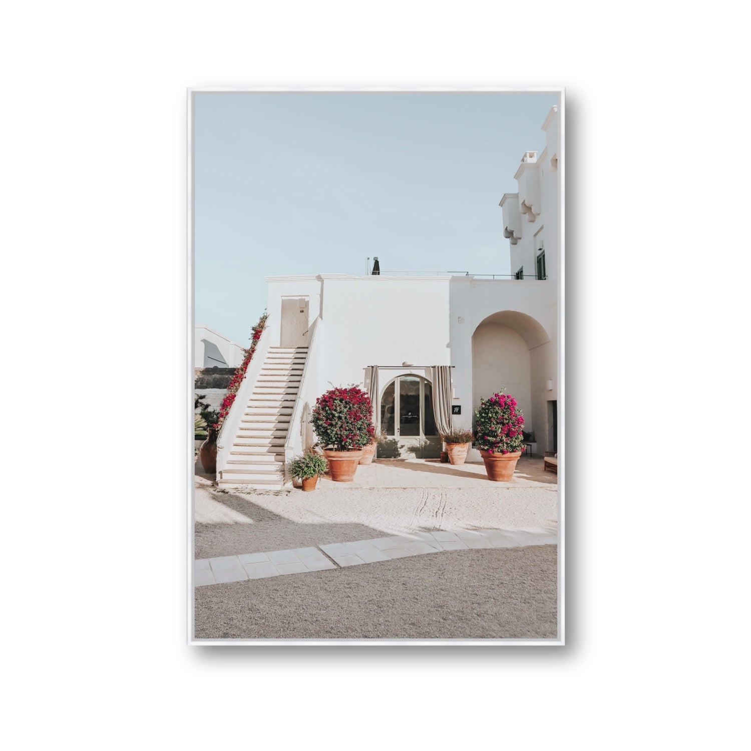 Scala Fiorita Puglia Mediterranean wall art Gallery fine art canvas in white float frame