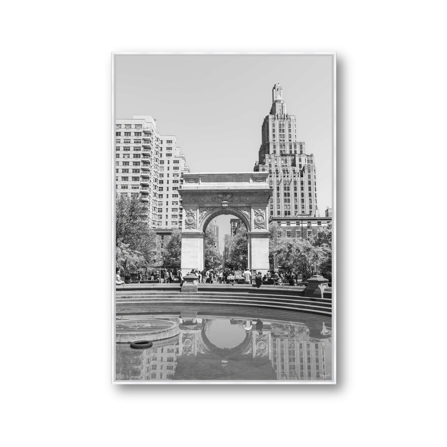 Washington Skyline New York NYC Black & White wall art Gallery fine art canvas in white float frame