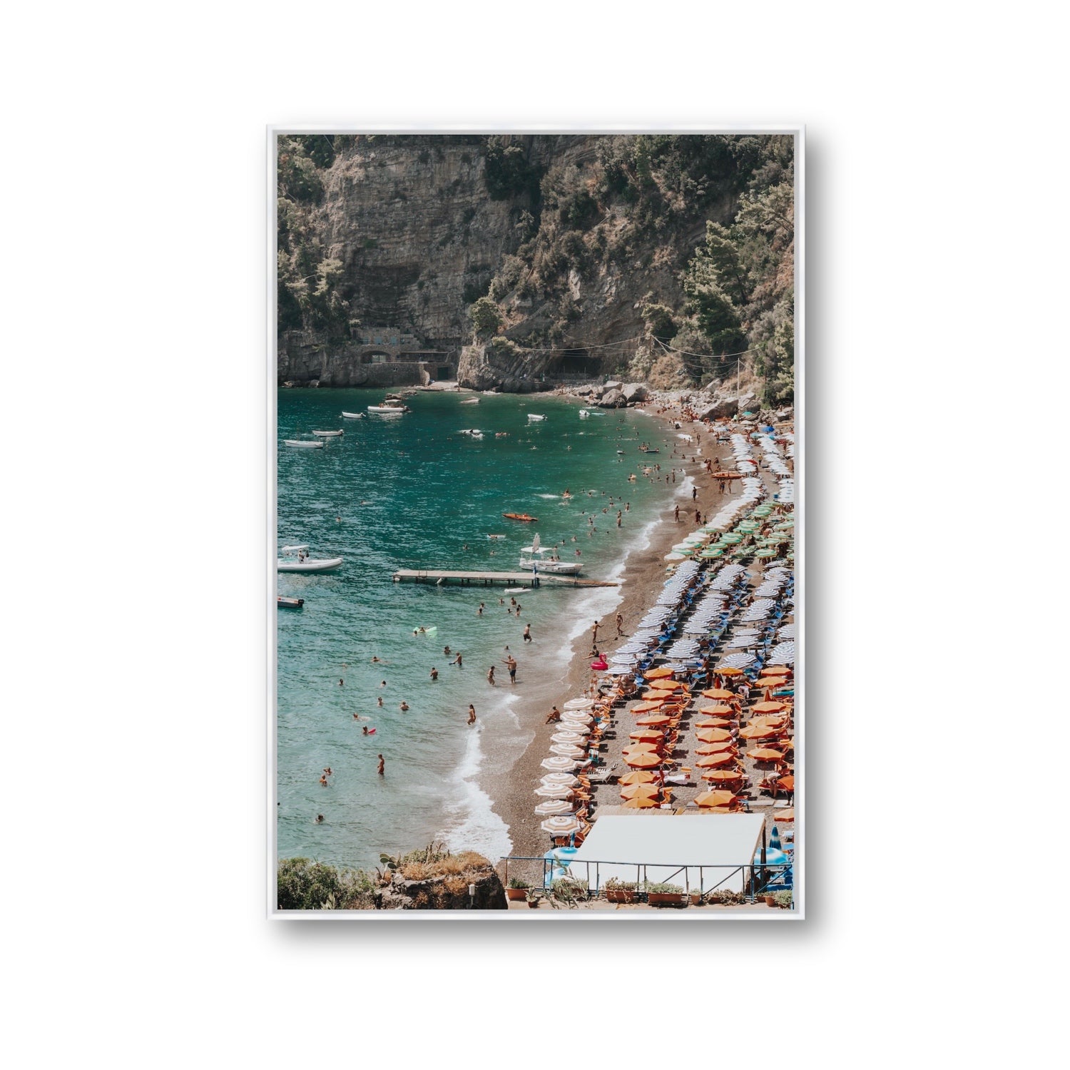Parasol Panorama fine art print, Positano, Italy, Gallery, White Float Frame, Fine Art Canvas