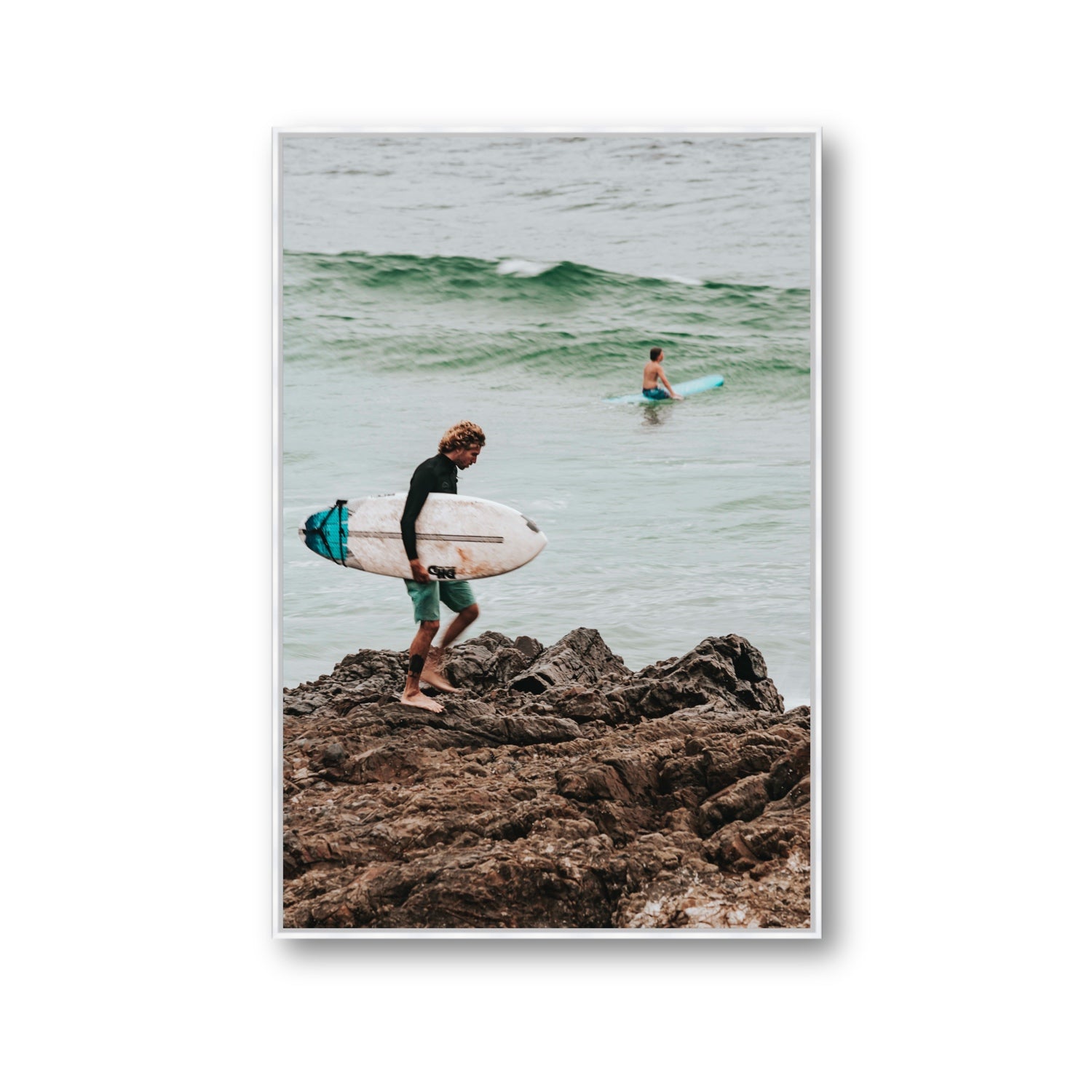 Not All Who Wander Are Lost Byron Bay Surf wall art Gallery fine art canvas in white float frame