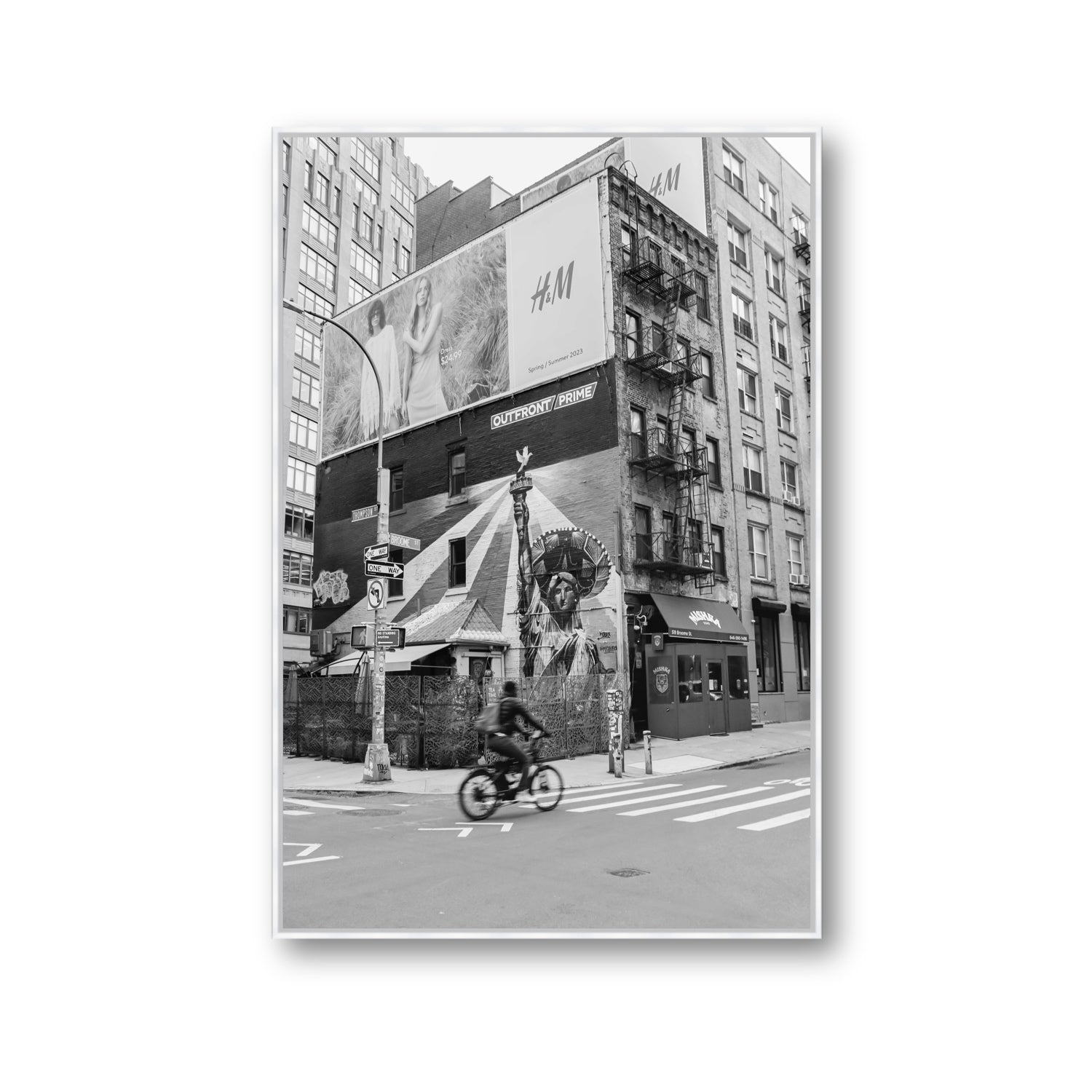 Shadows Of Liberty New York NYC Black & White wall art Gallery fine art canvas in white float frame