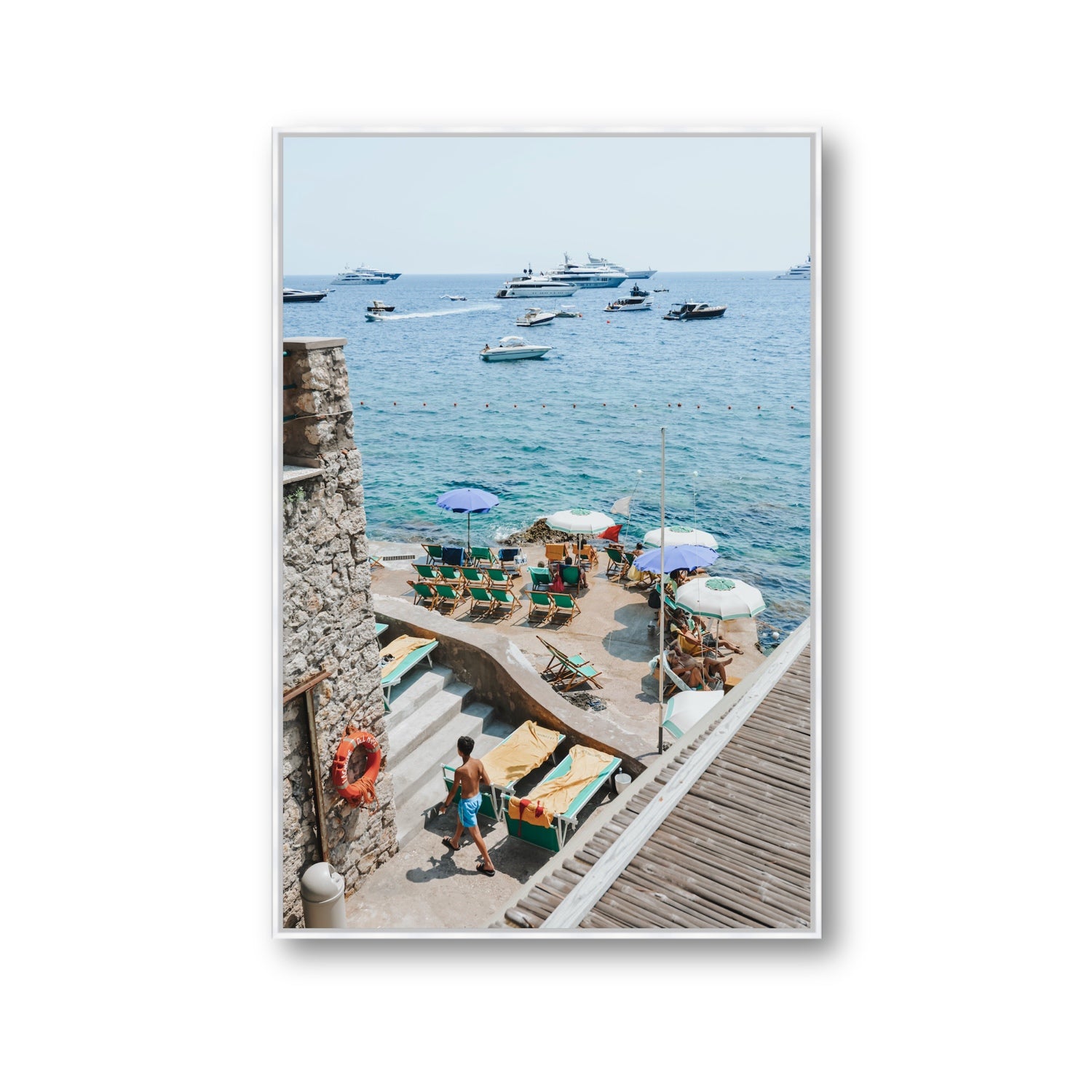 Canzone di Capri Capri Italian beach wall art Gallery fine art canvas in white float frame